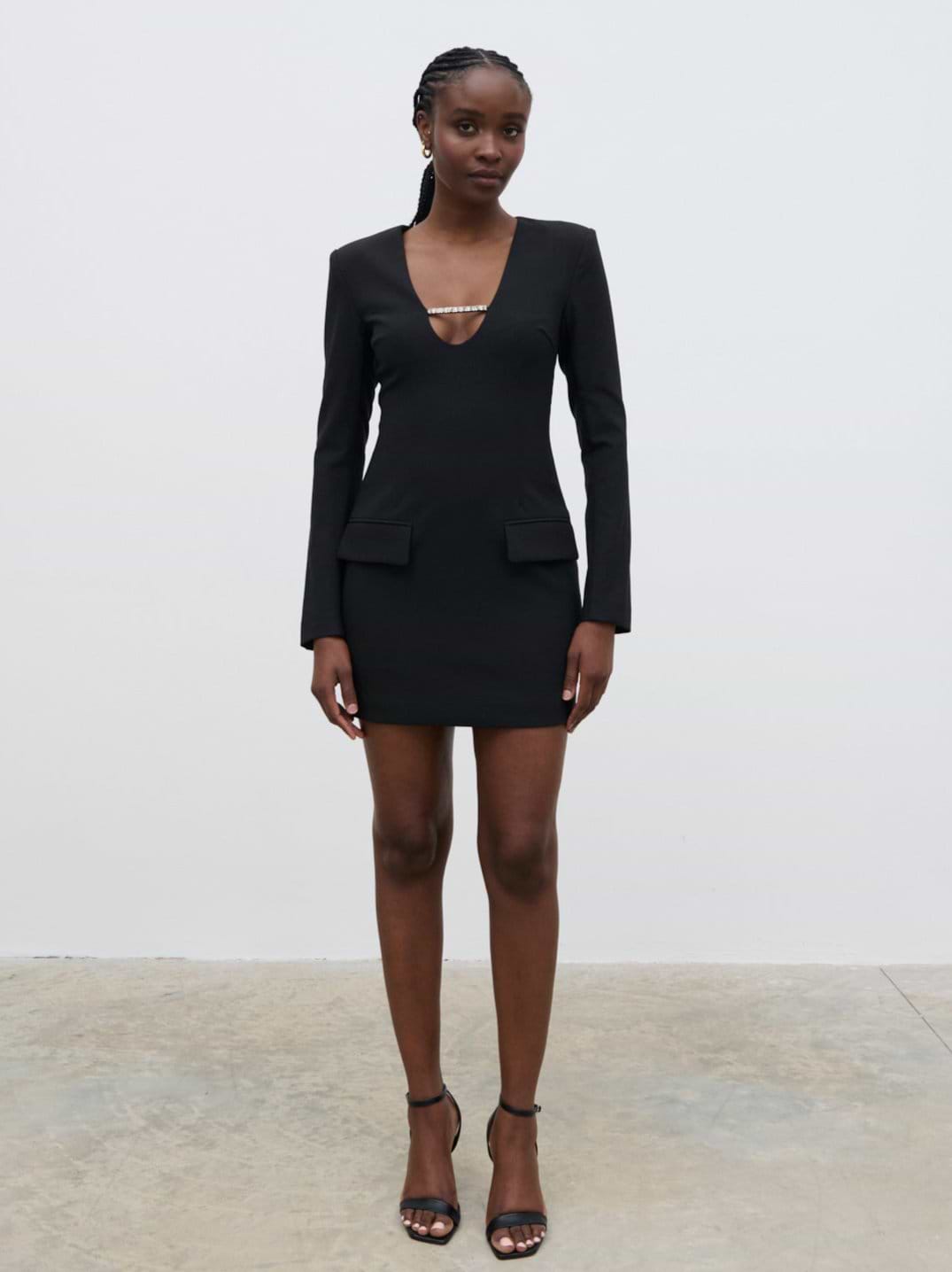 Lou Embellished Trim Mini Dress - Black
