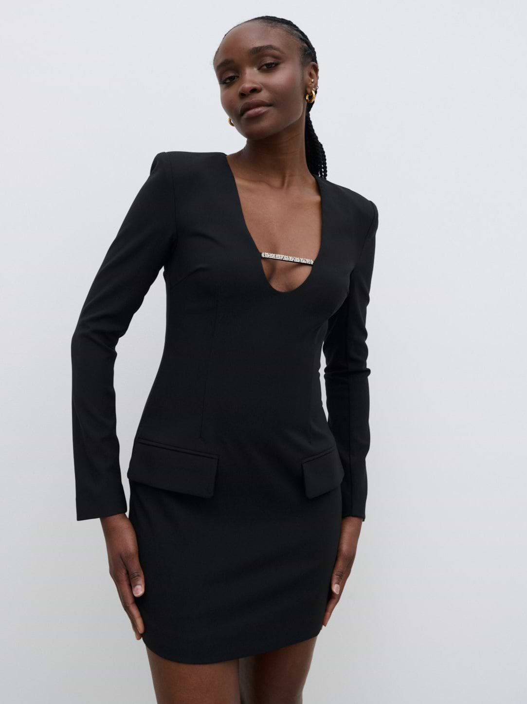 Lou Embellished Trim Mini Dress - Black