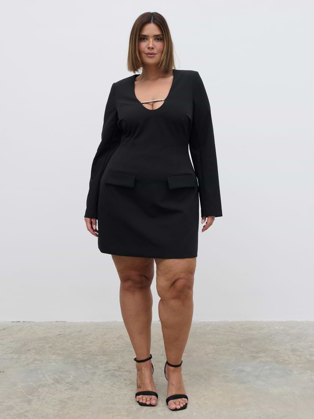 Lou Embellished Trim Mini Dress Curve - Black