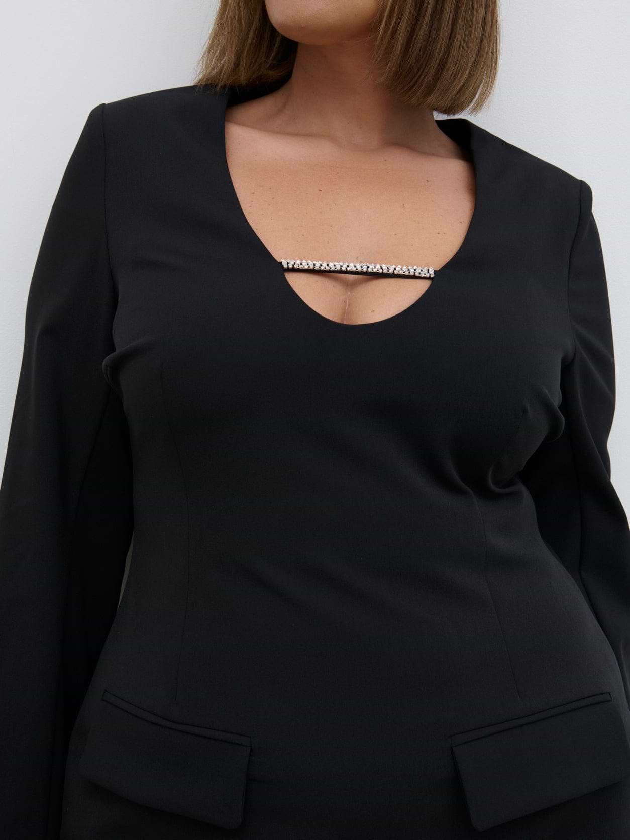 Lou Embellished Trim Mini Dress Curve - Black