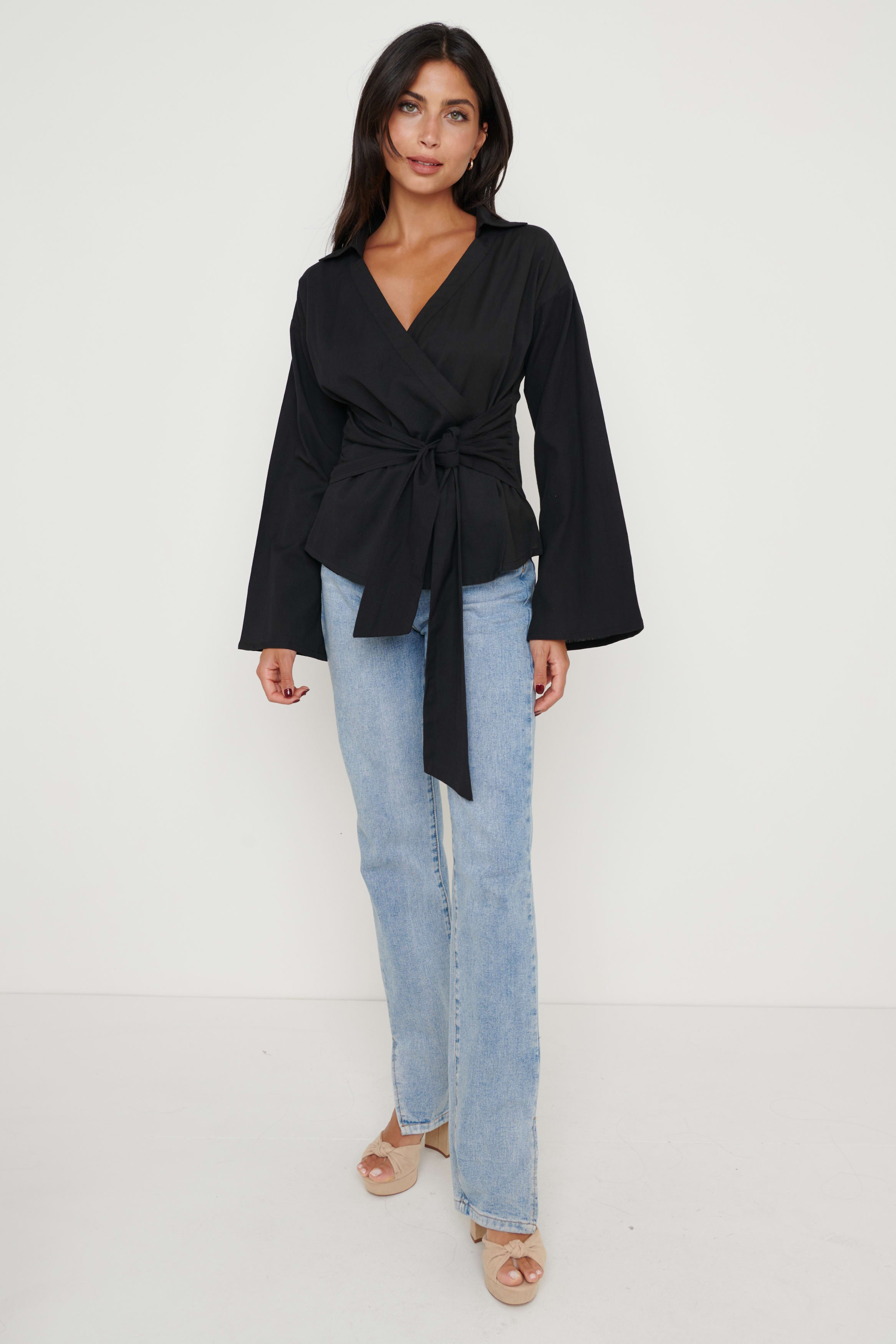 Louis Linen Wrap Blouse - Black