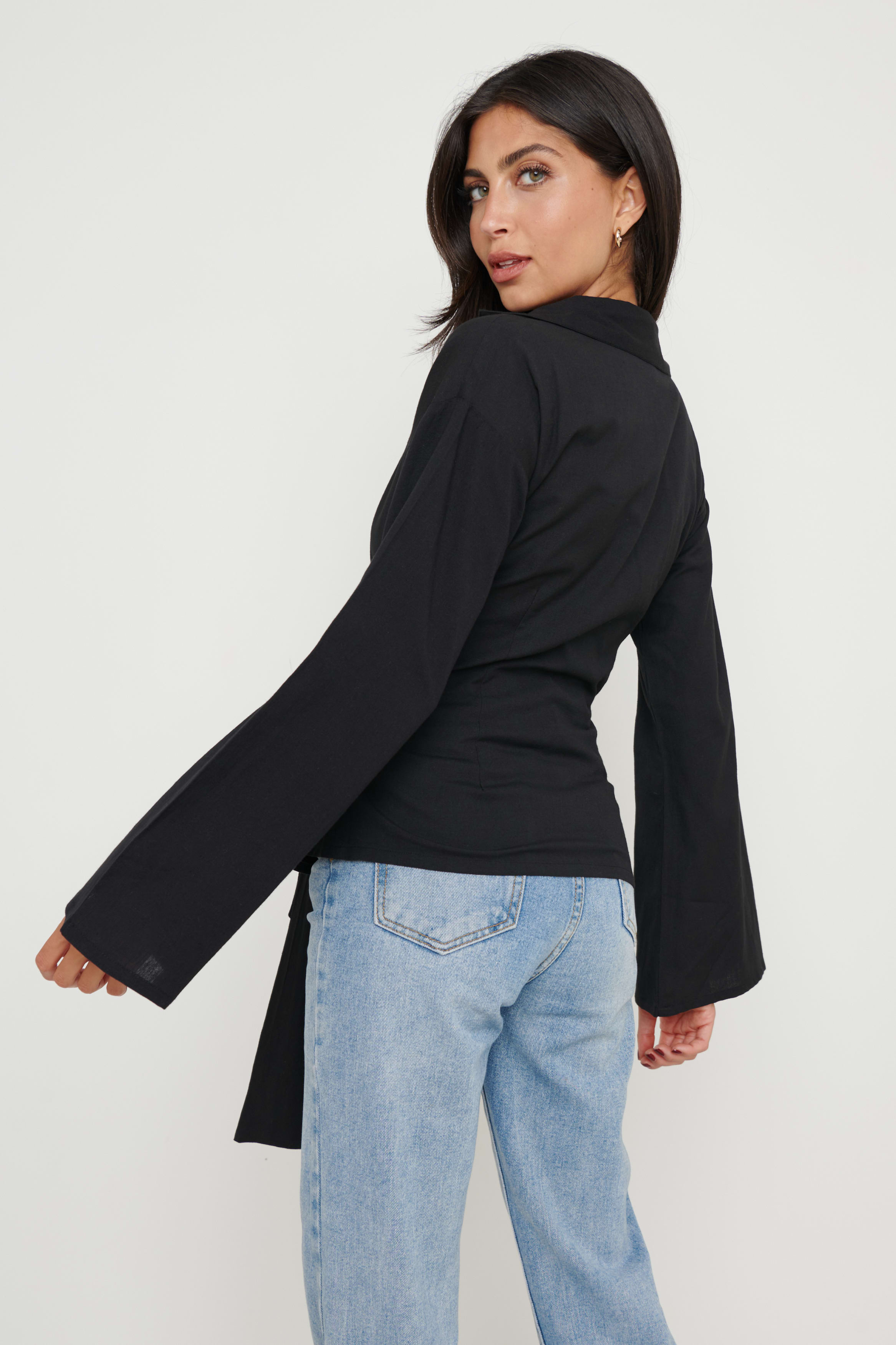 Louis Linen Wrap Blouse - Black