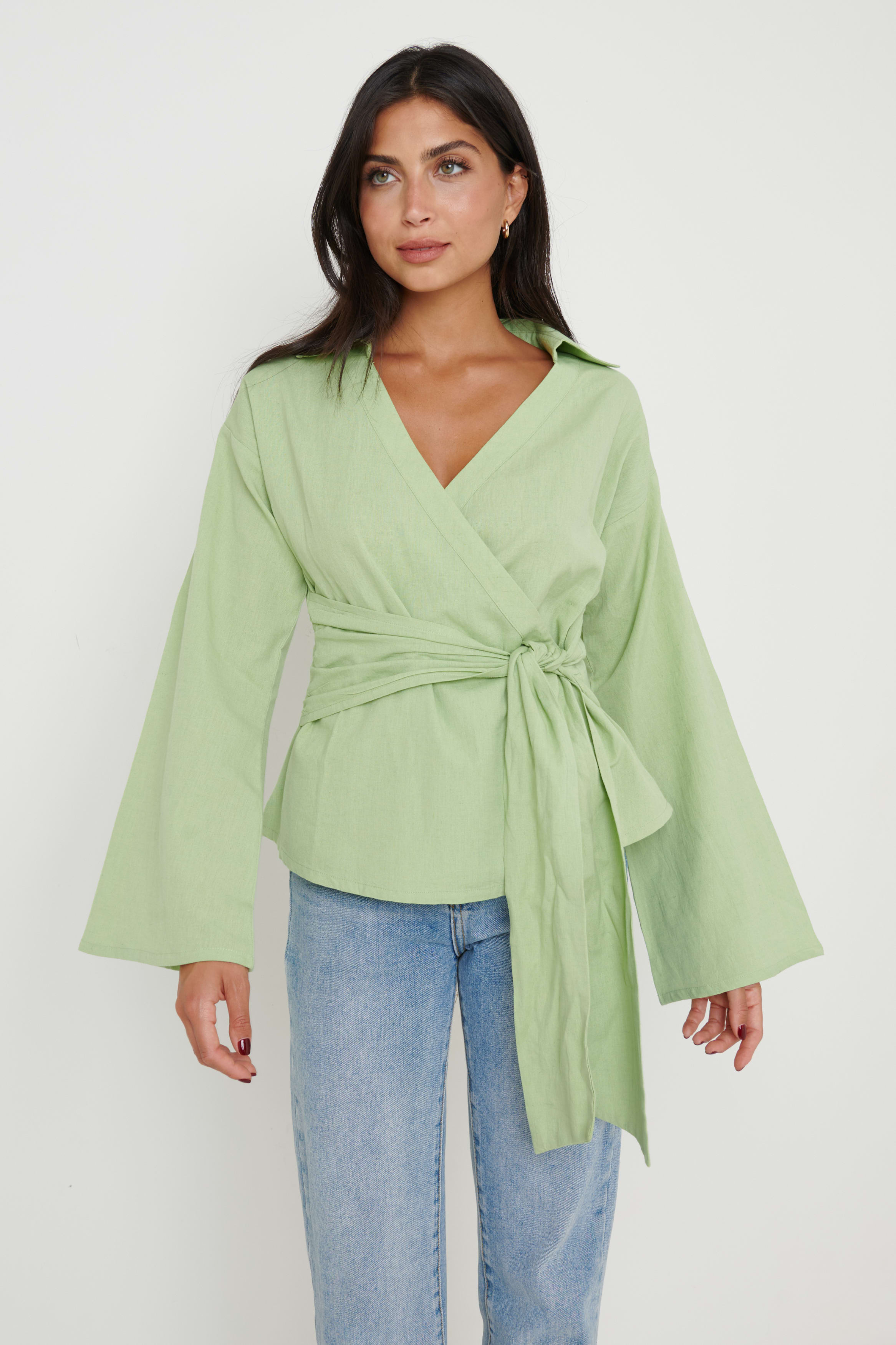 Louis Linen Wrap Blouse - Green