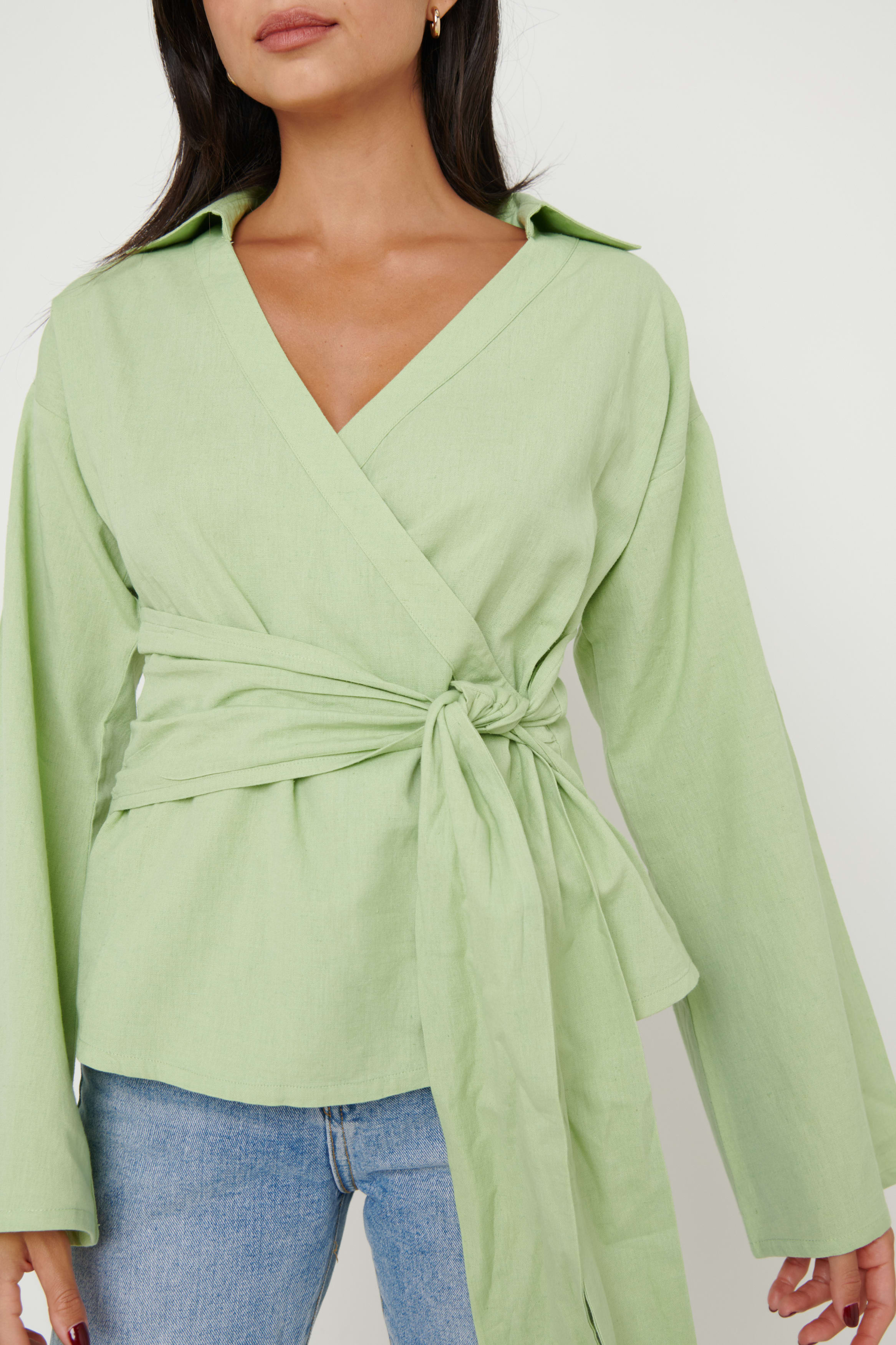 Louis Linen Wrap Blouse - Green