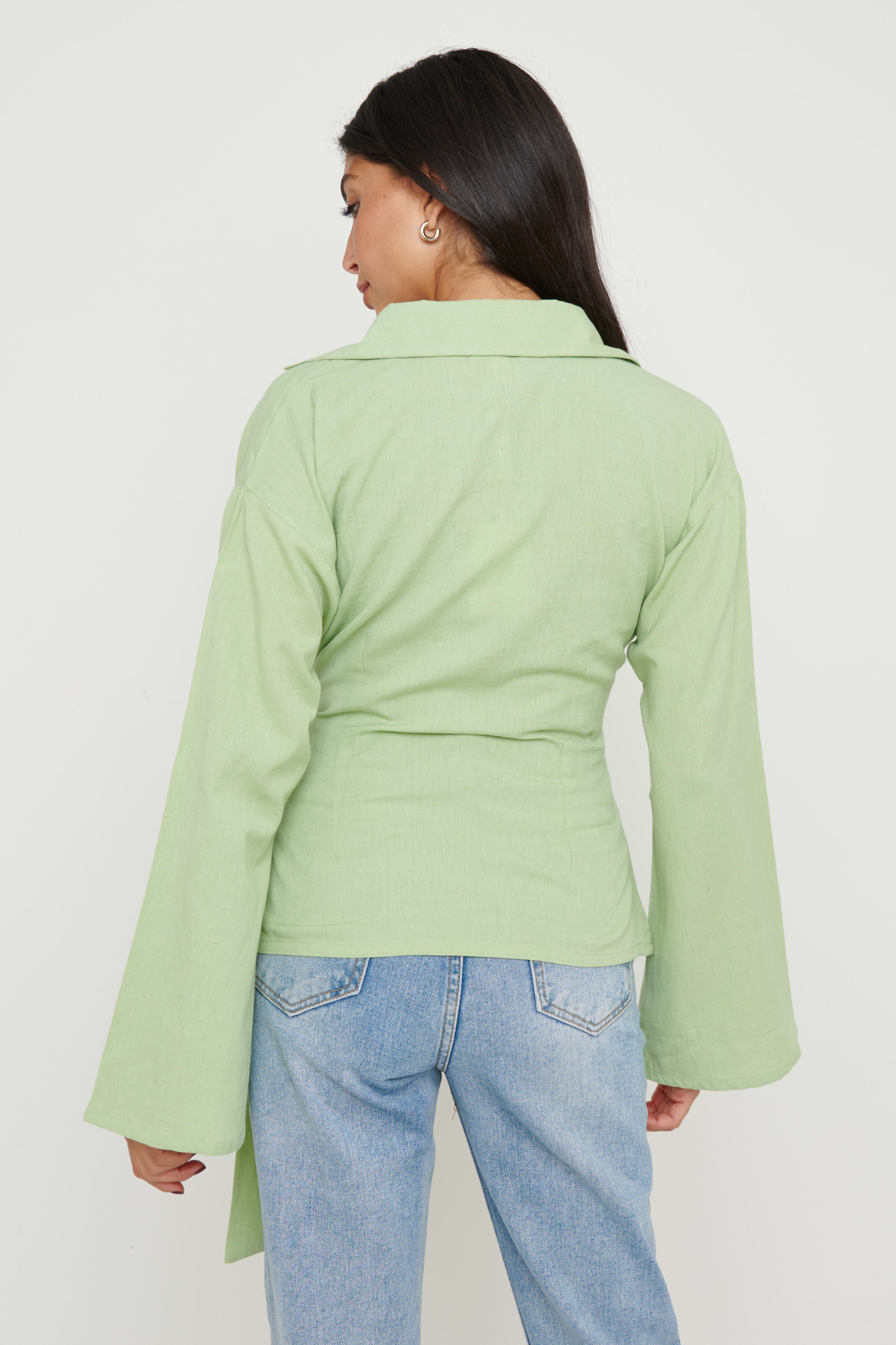 Louis Linen Wrap Blouse - Green
