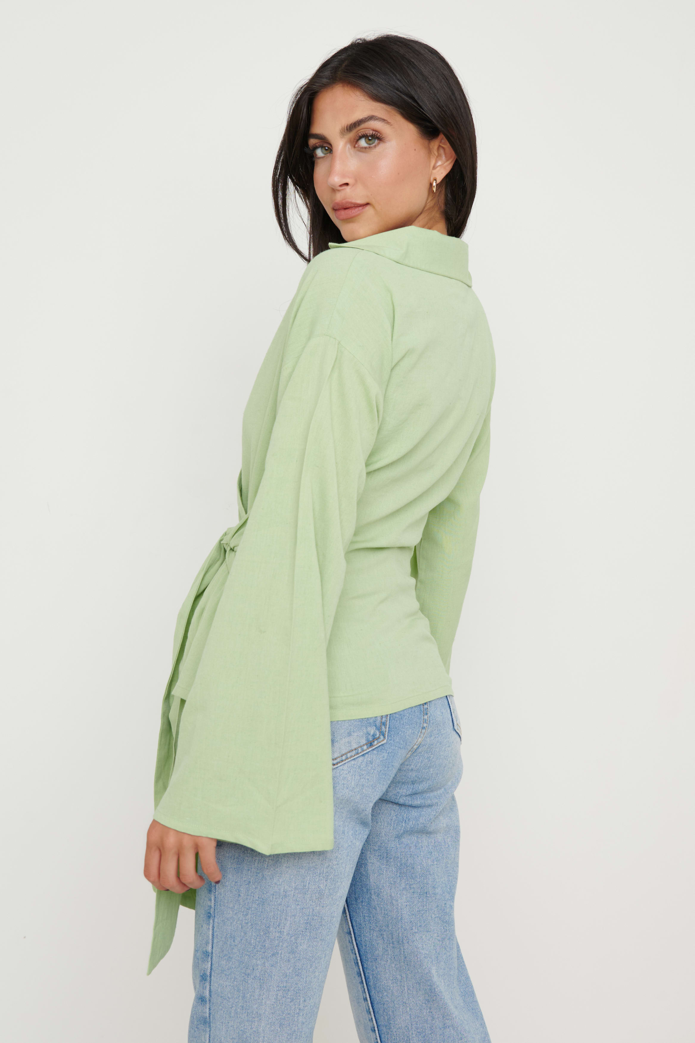 Louis Linen Wrap Blouse - Green