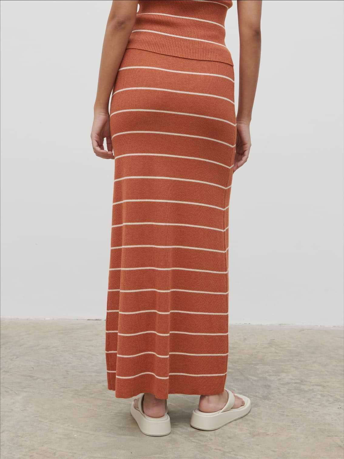 Louisa Stripe Knit Skirt - Terracotta and Cream