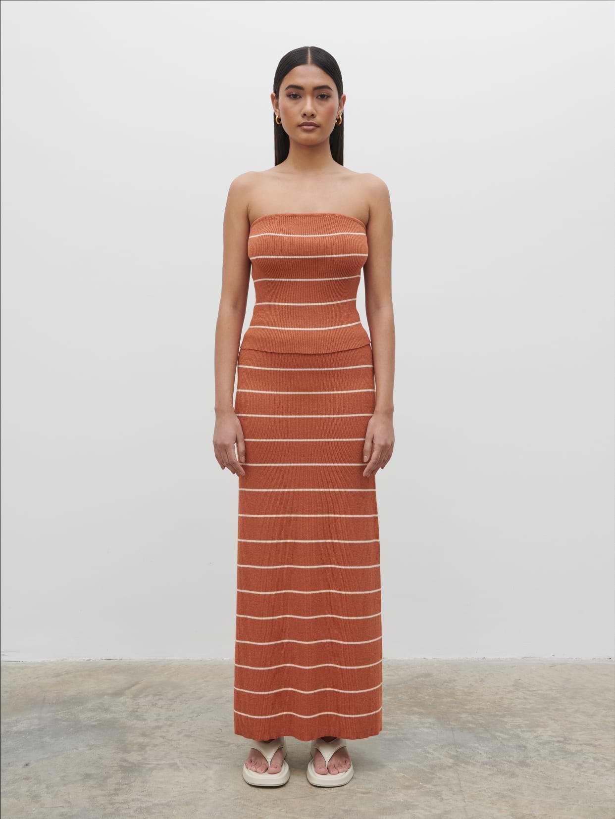 Louisa Stripe Knit Skirt - Terracotta and Cream