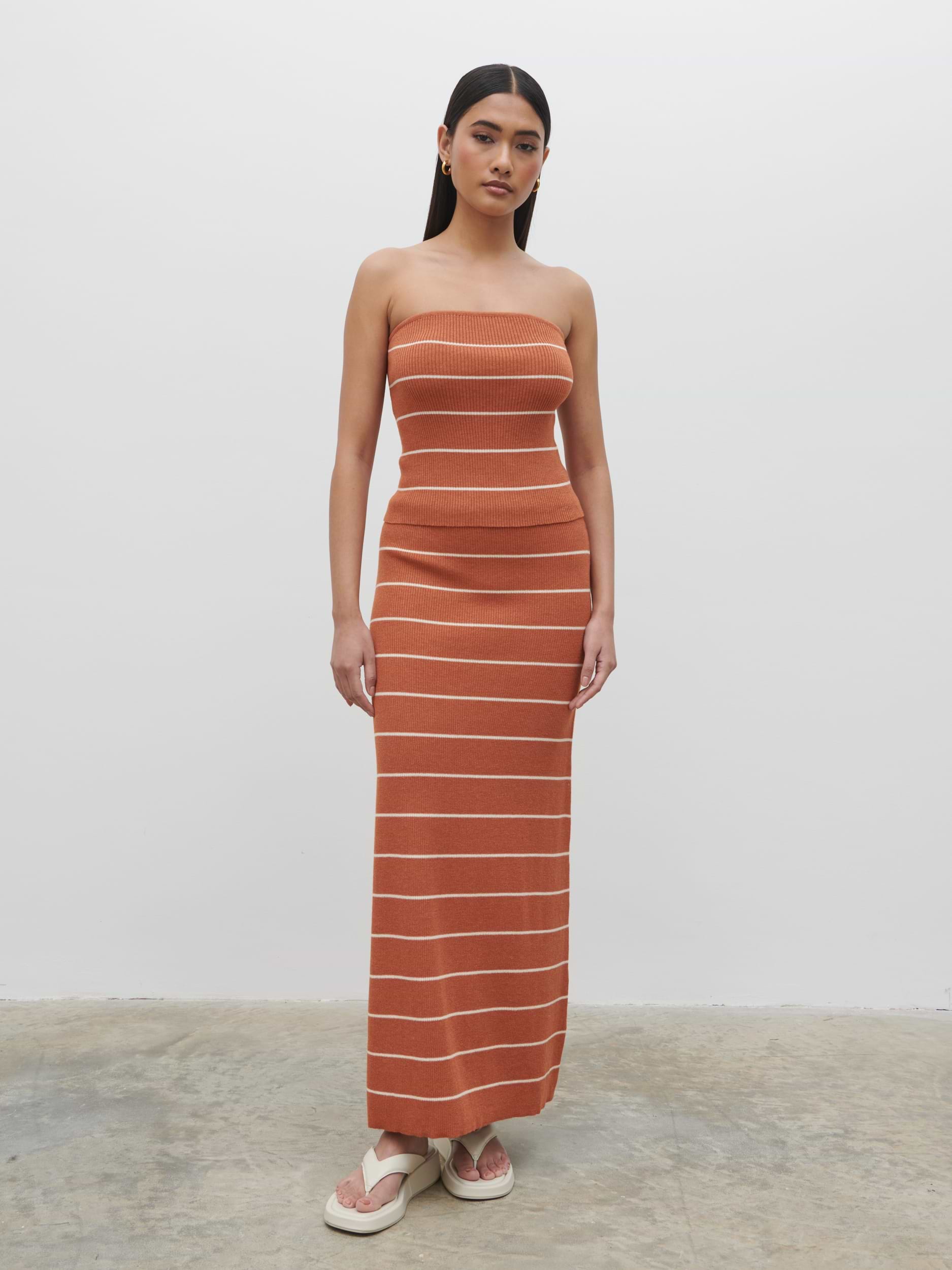 Louisa Stripe Bandeau Knit Top - Terracotta and Cream