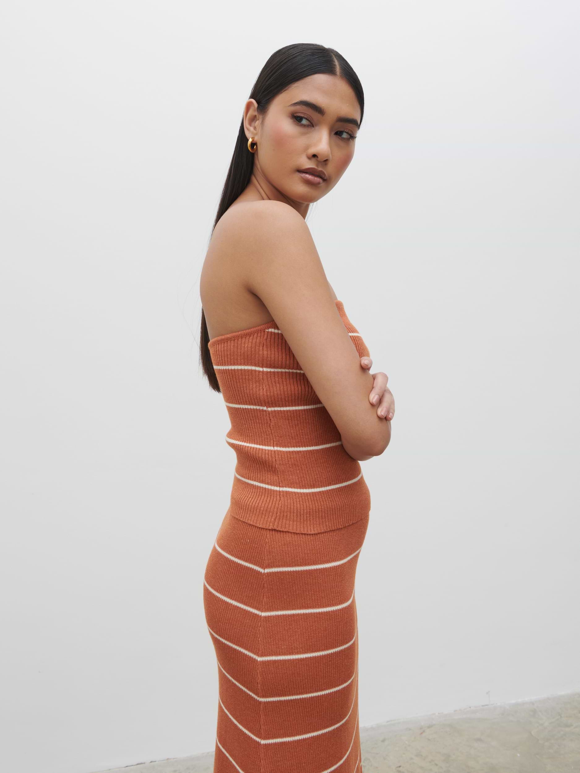 Louisa Stripe Knit Skirt - Terracotta and Cream