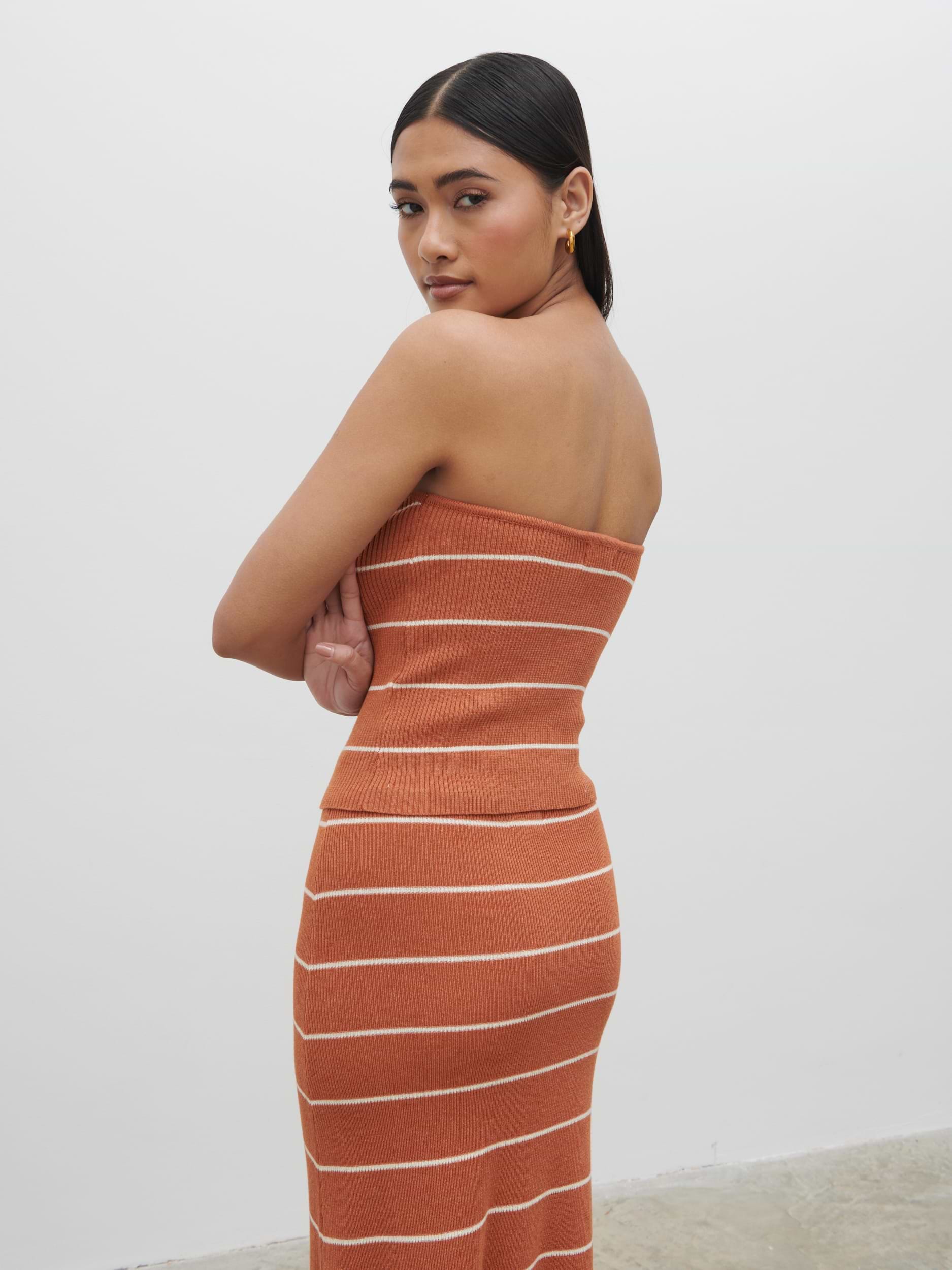 Louisa Stripe Bandeau Knit Top - Terracotta and Cream