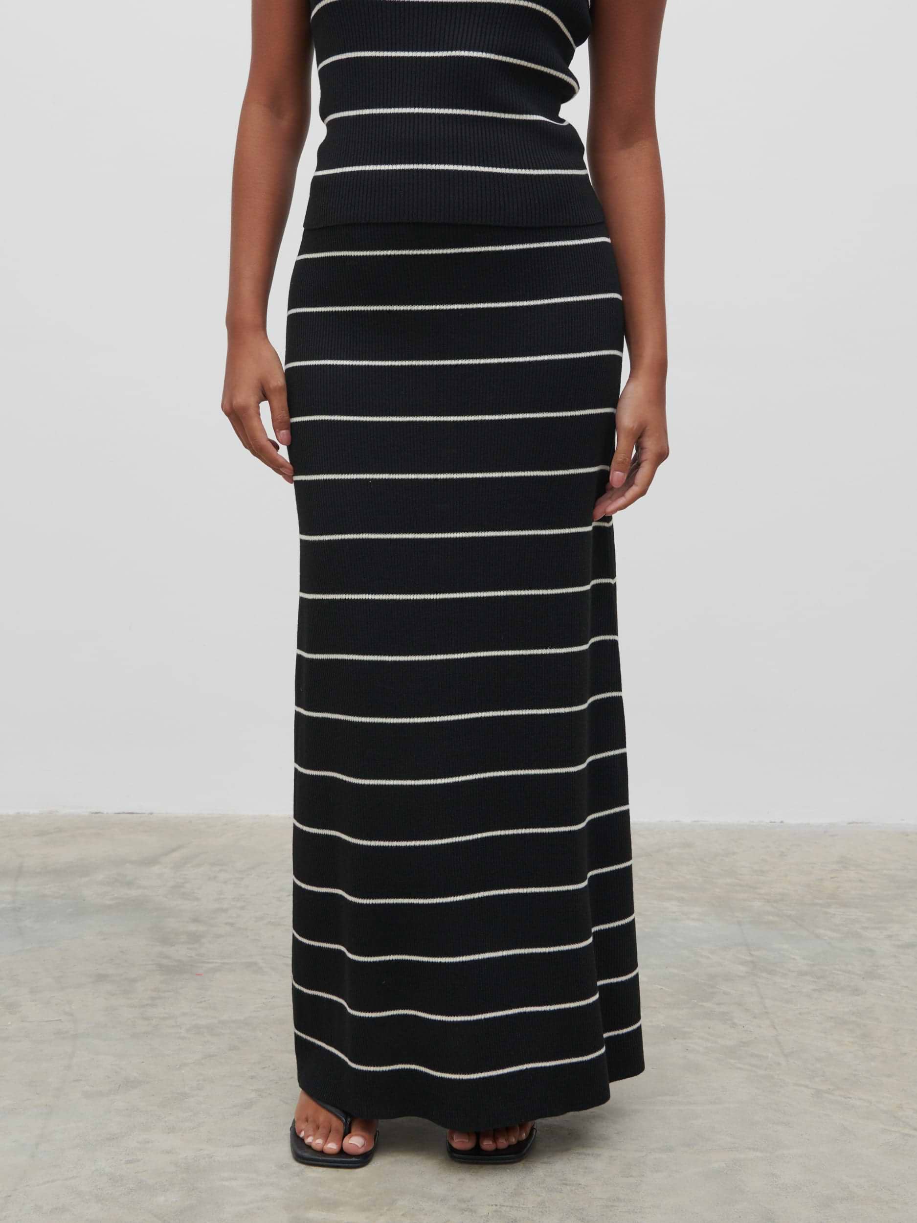 Louisa Stripe Knit Skirt - Black and Cream