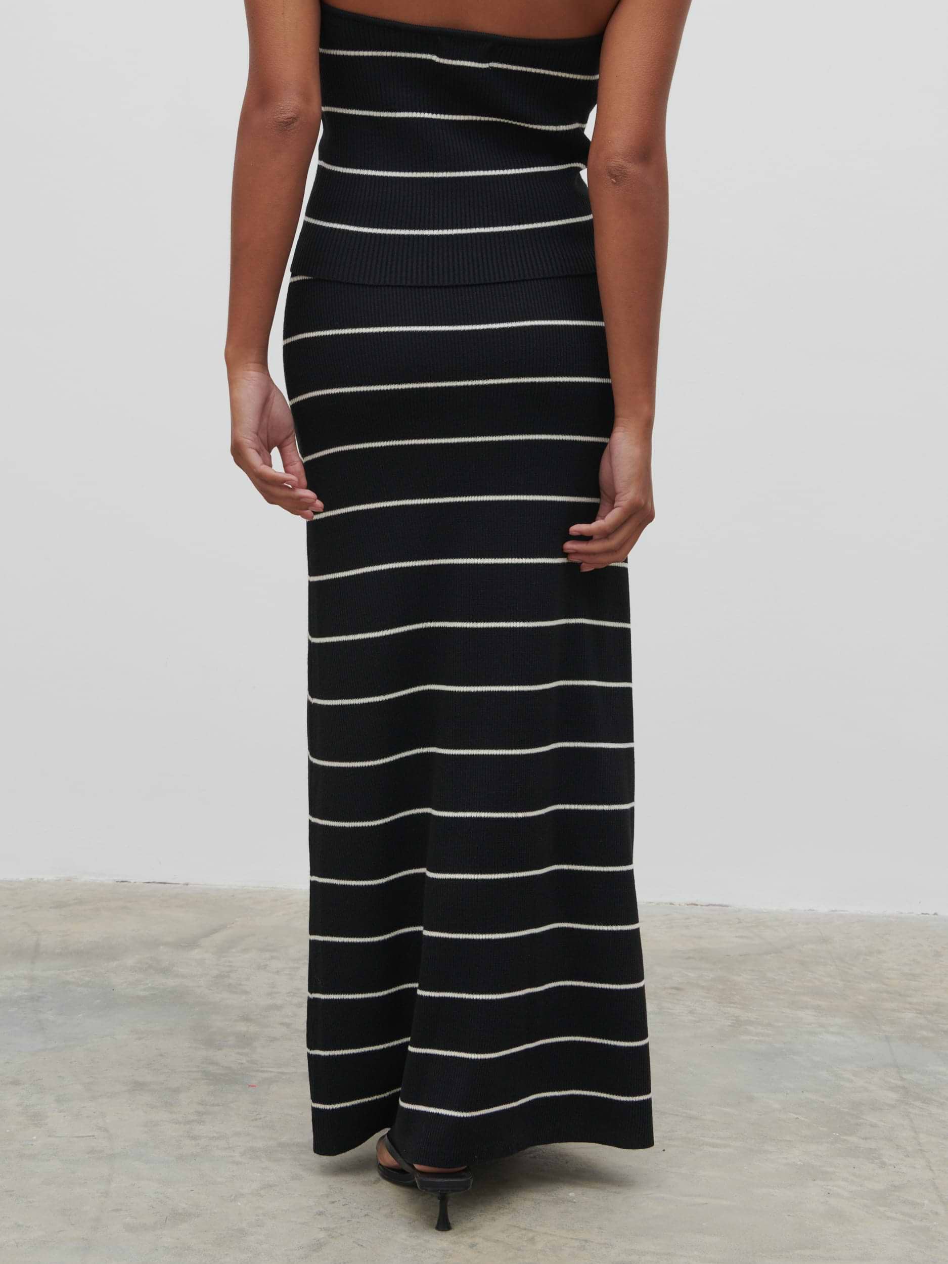 Louisa Stripe Knit Skirt - Black and Cream