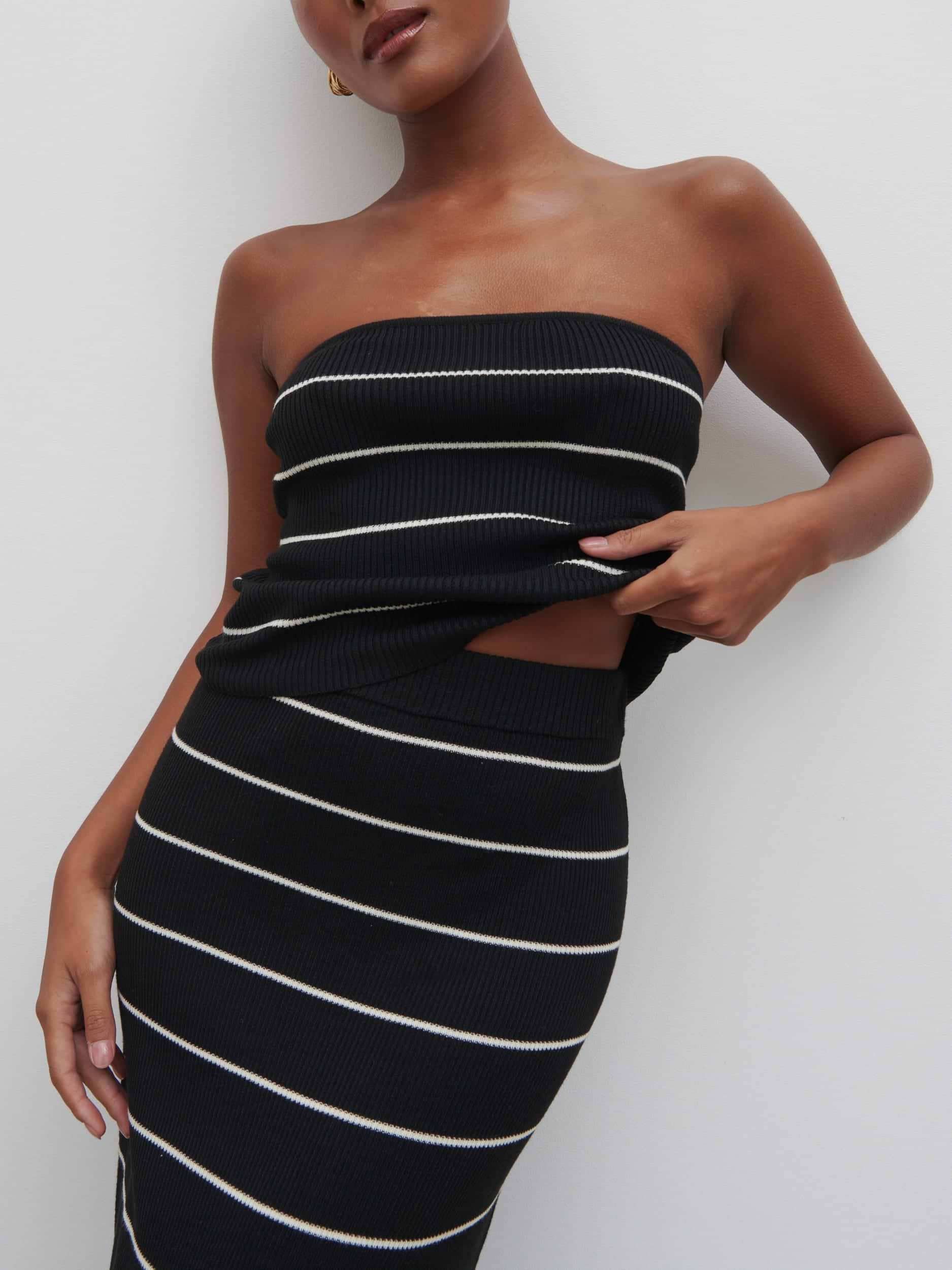 Louisa Stripe Knit Skirt - Black and Cream