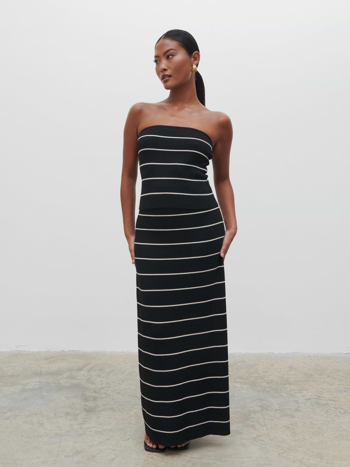 Louisa Stripe Bandeau Knit Top - Black and Cream