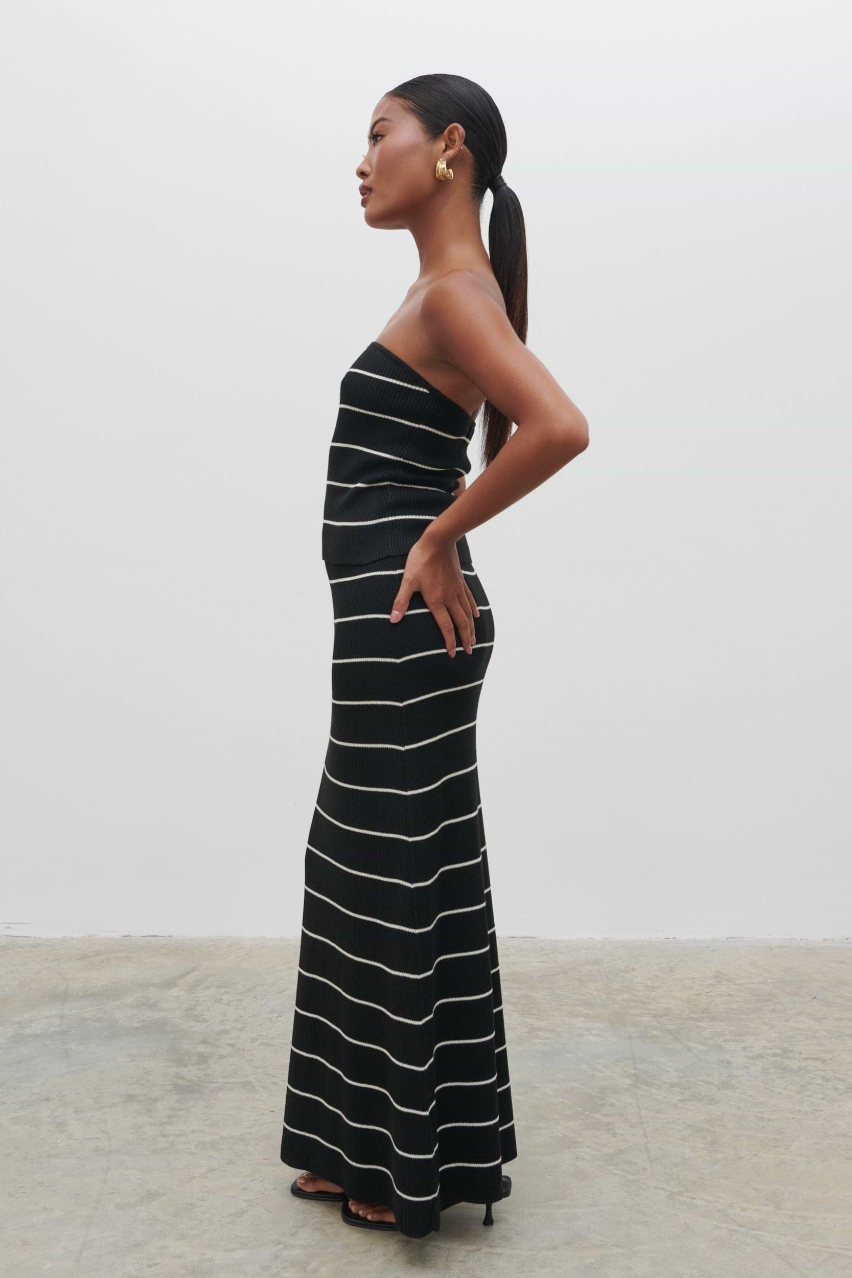 Louisa Stripe Bandeau Knit Top - Black and Cream