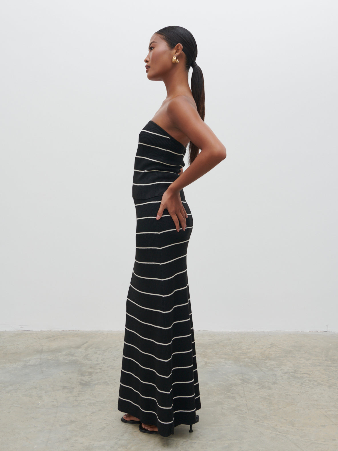 Louisa Stripe Knit Skirt - Black and Cream