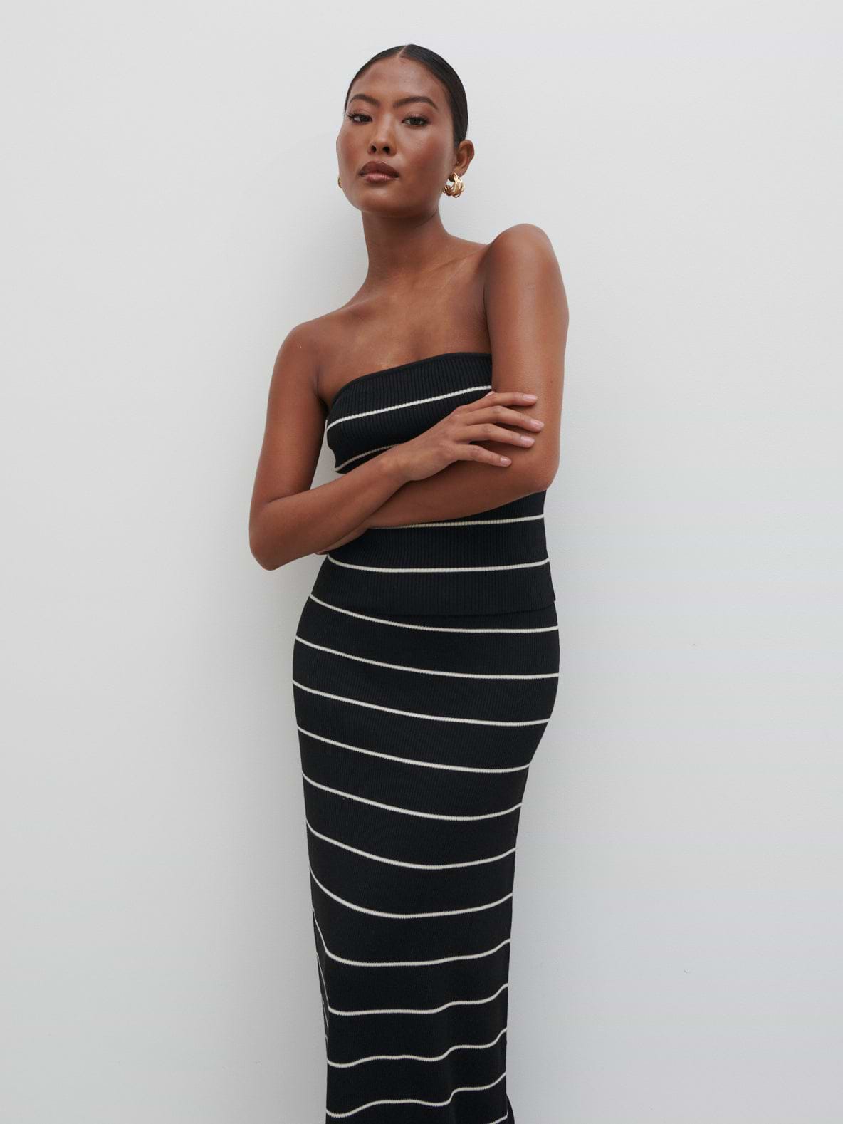 Louisa Stripe Knit Skirt - Black and Cream