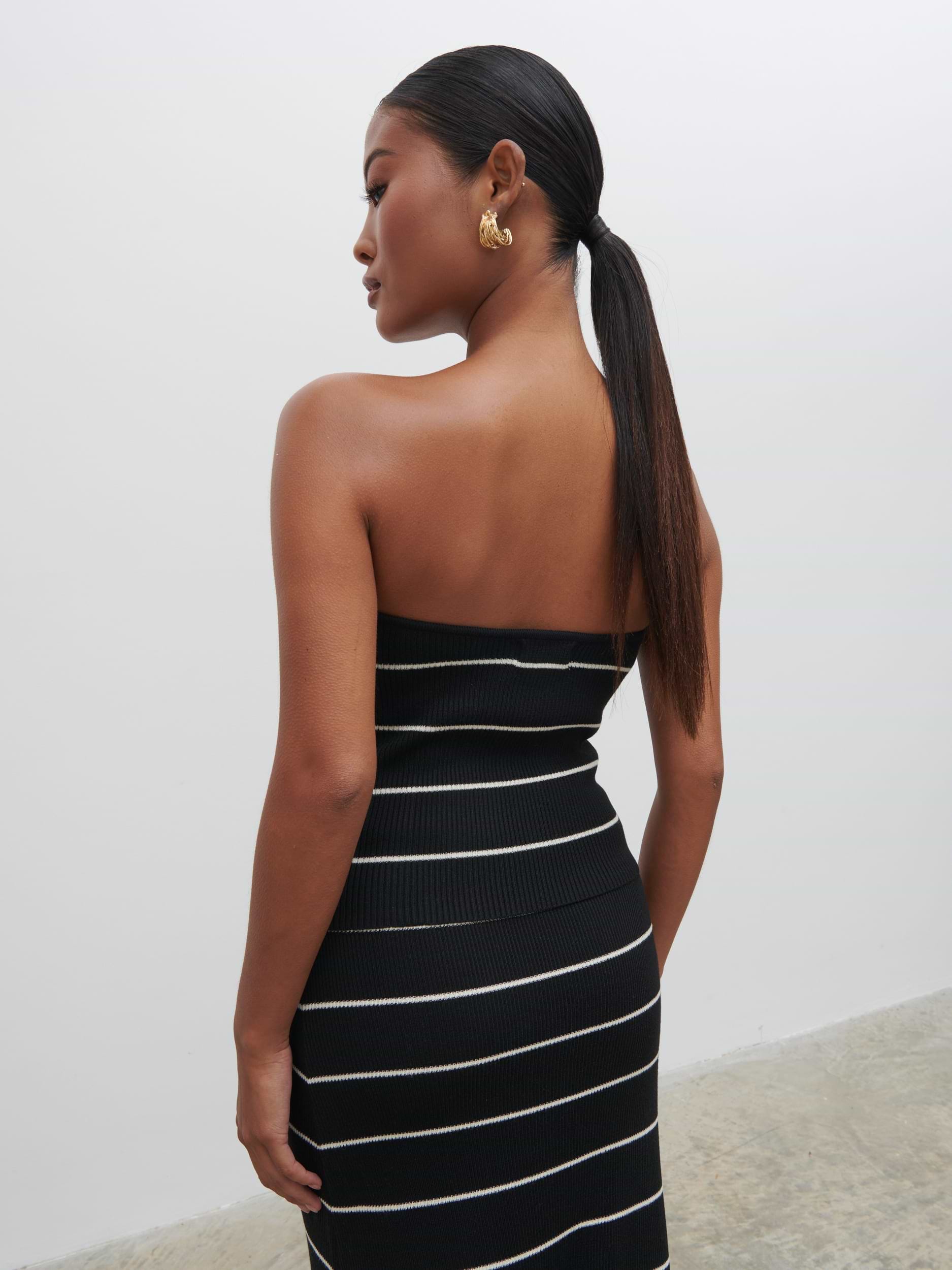Louisa Stripe Bandeau Knit Top - Black and Cream