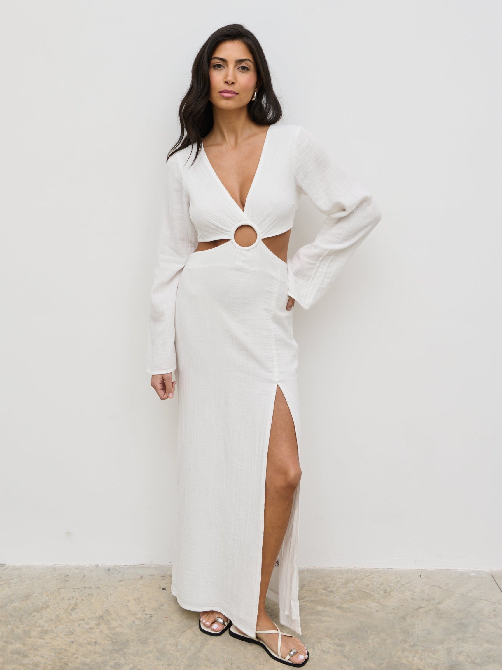 Luca Cut Out Ring Dress - Cream