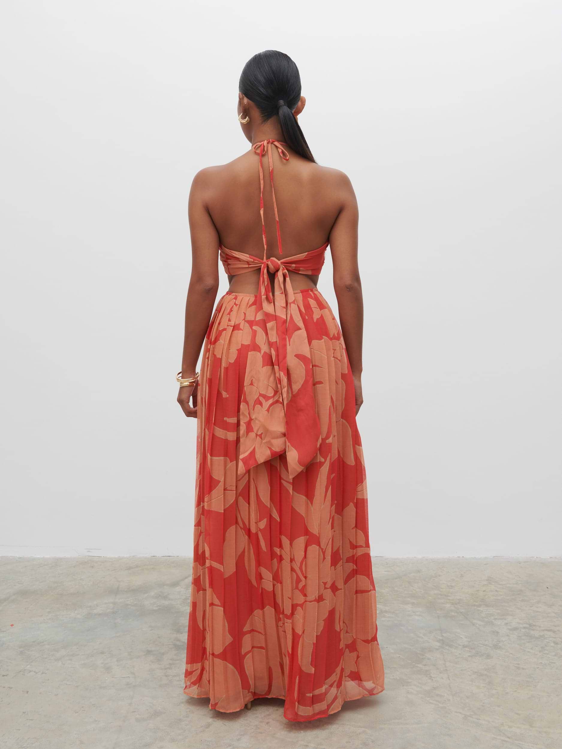 Lucie Cut Out Maxi Dress - Red and Beige Floral