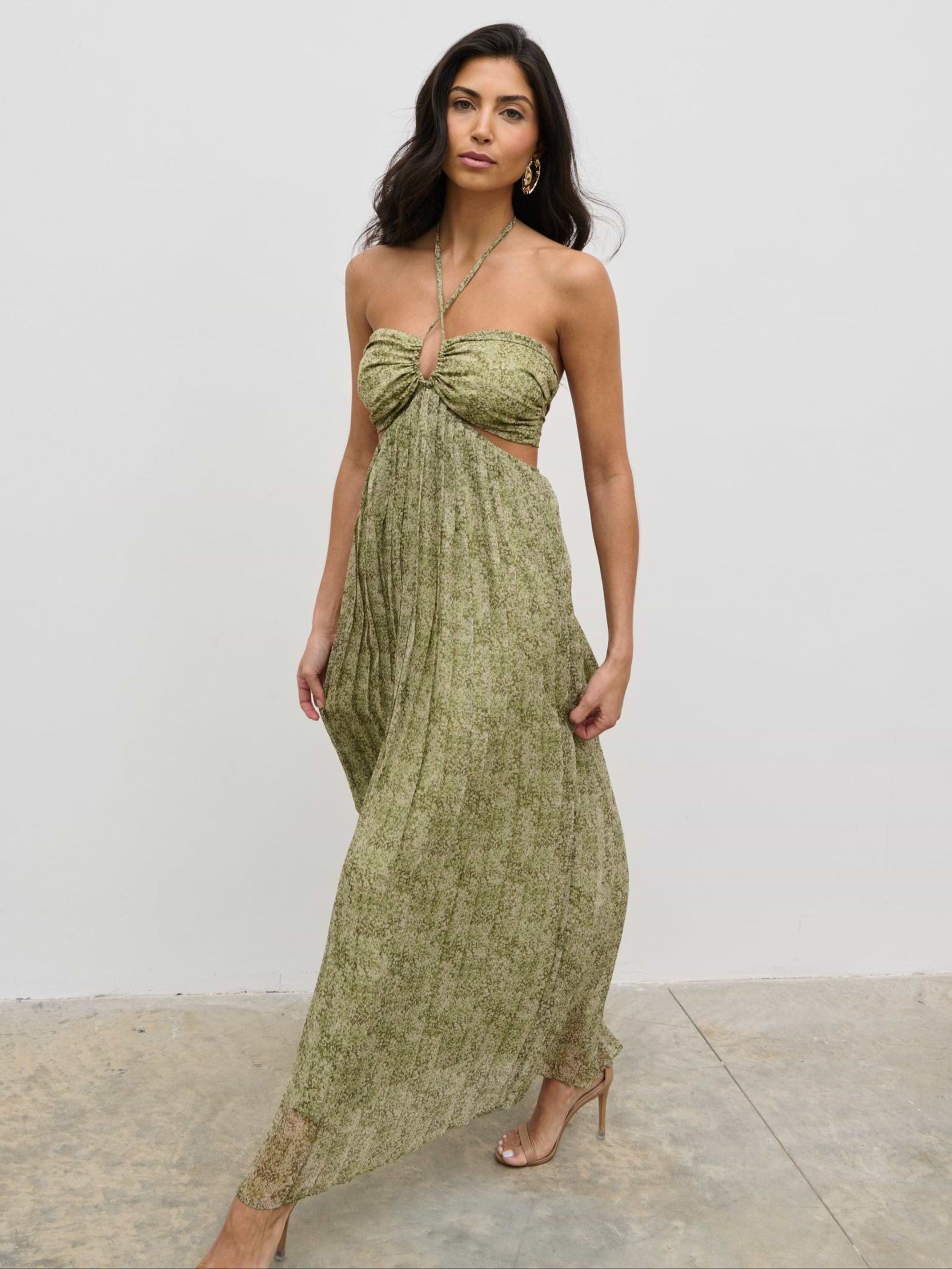 Lucie Cut Out Maxi Dress - Green Abstract