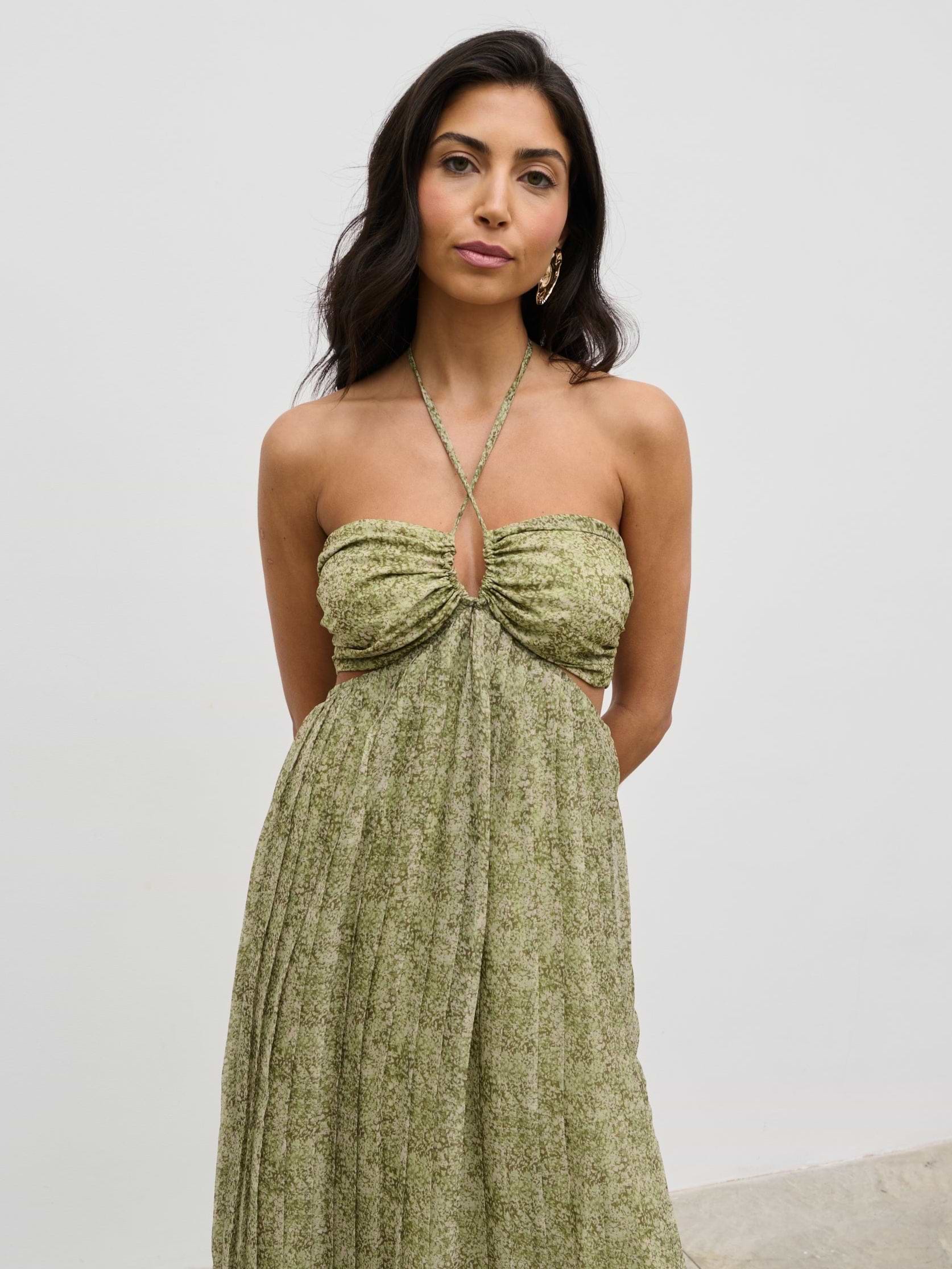 Lucie Cut Out Maxi Dress - Green Abstract
