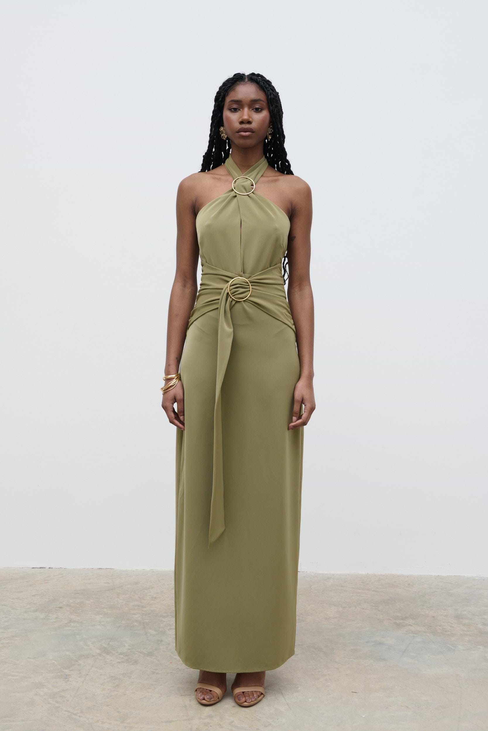 Luella Halterneck Maxi Dress - Olive