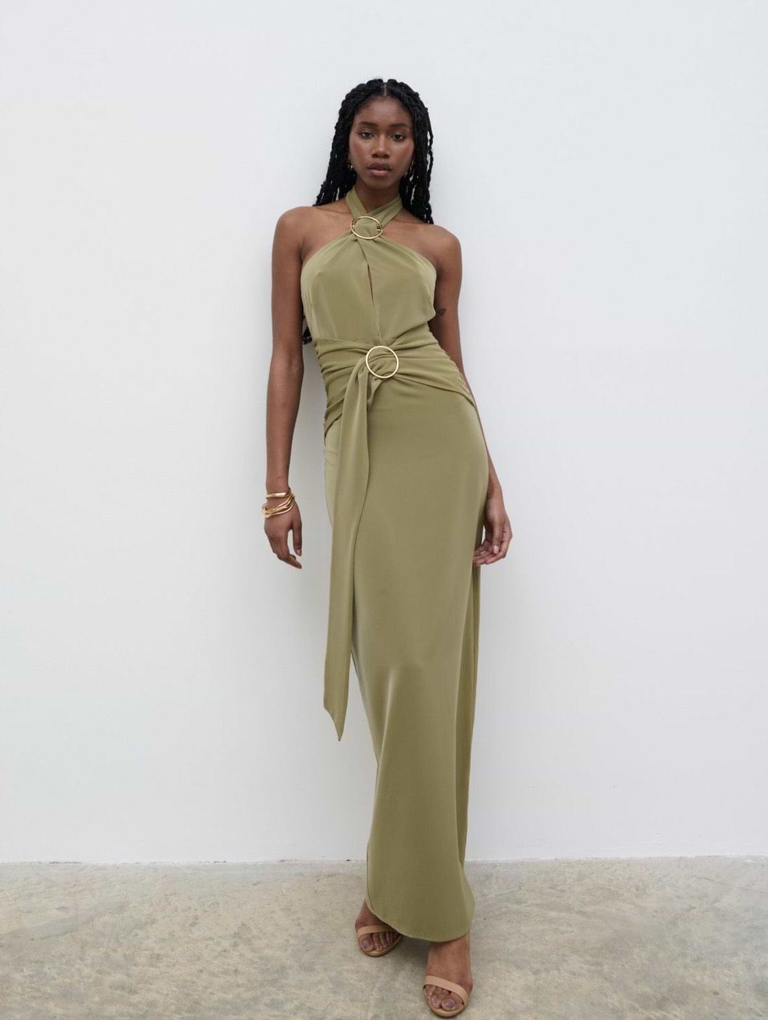 Luella Halterneck Maxi Dress - Olive