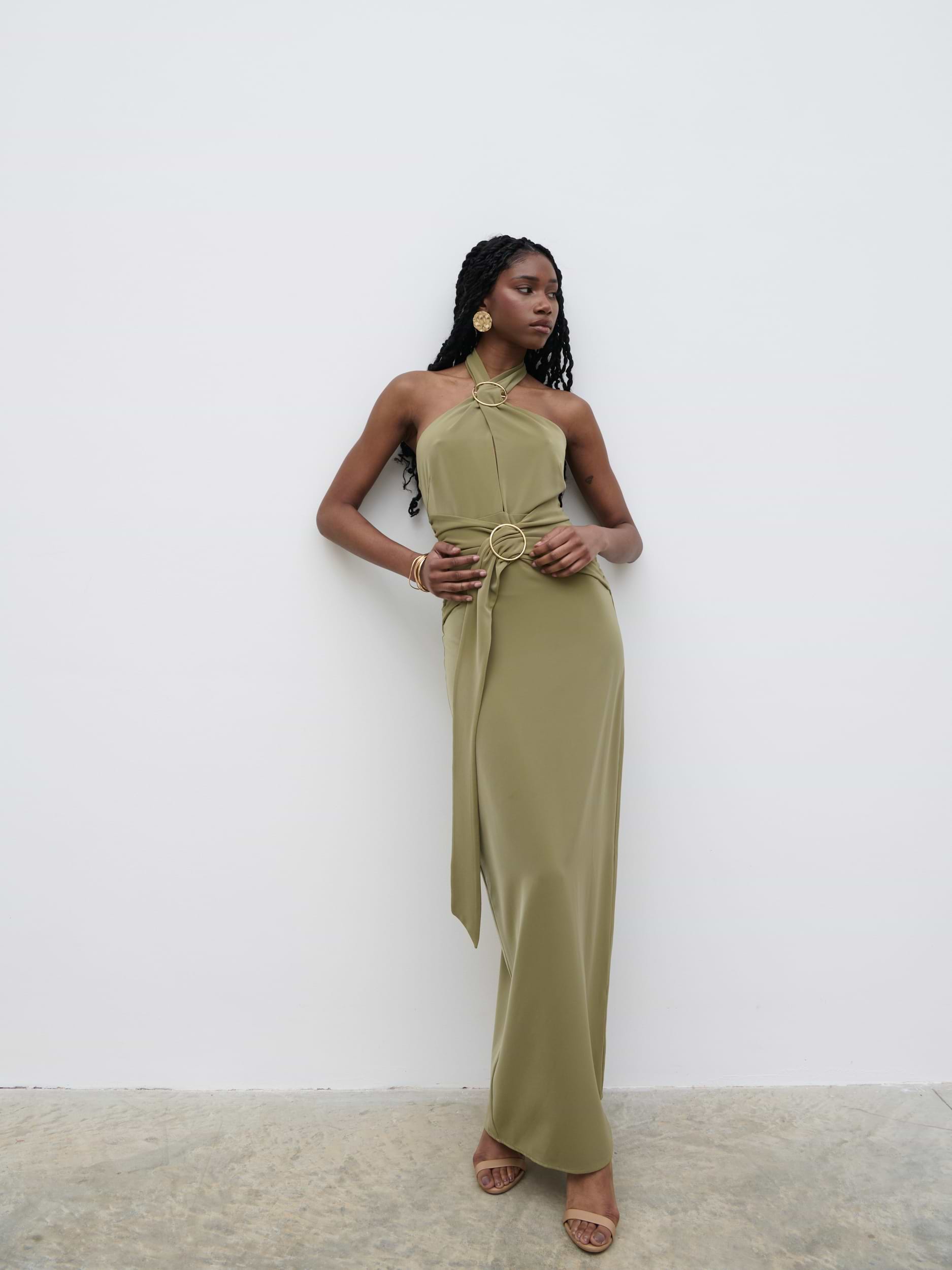 Luella Halterneck Maxi Dress - Olive