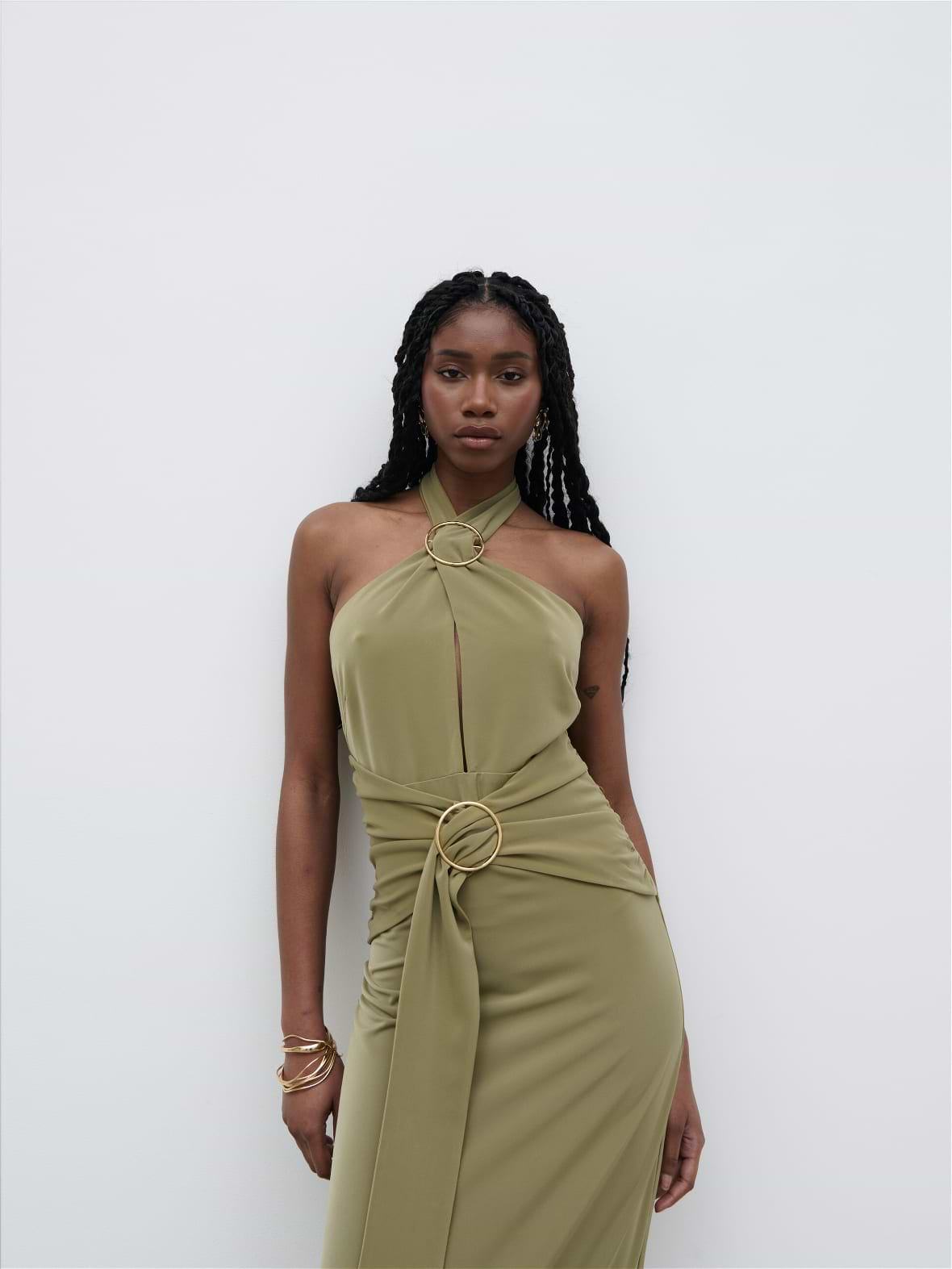 Luella Halterneck Maxi Dress - Olive