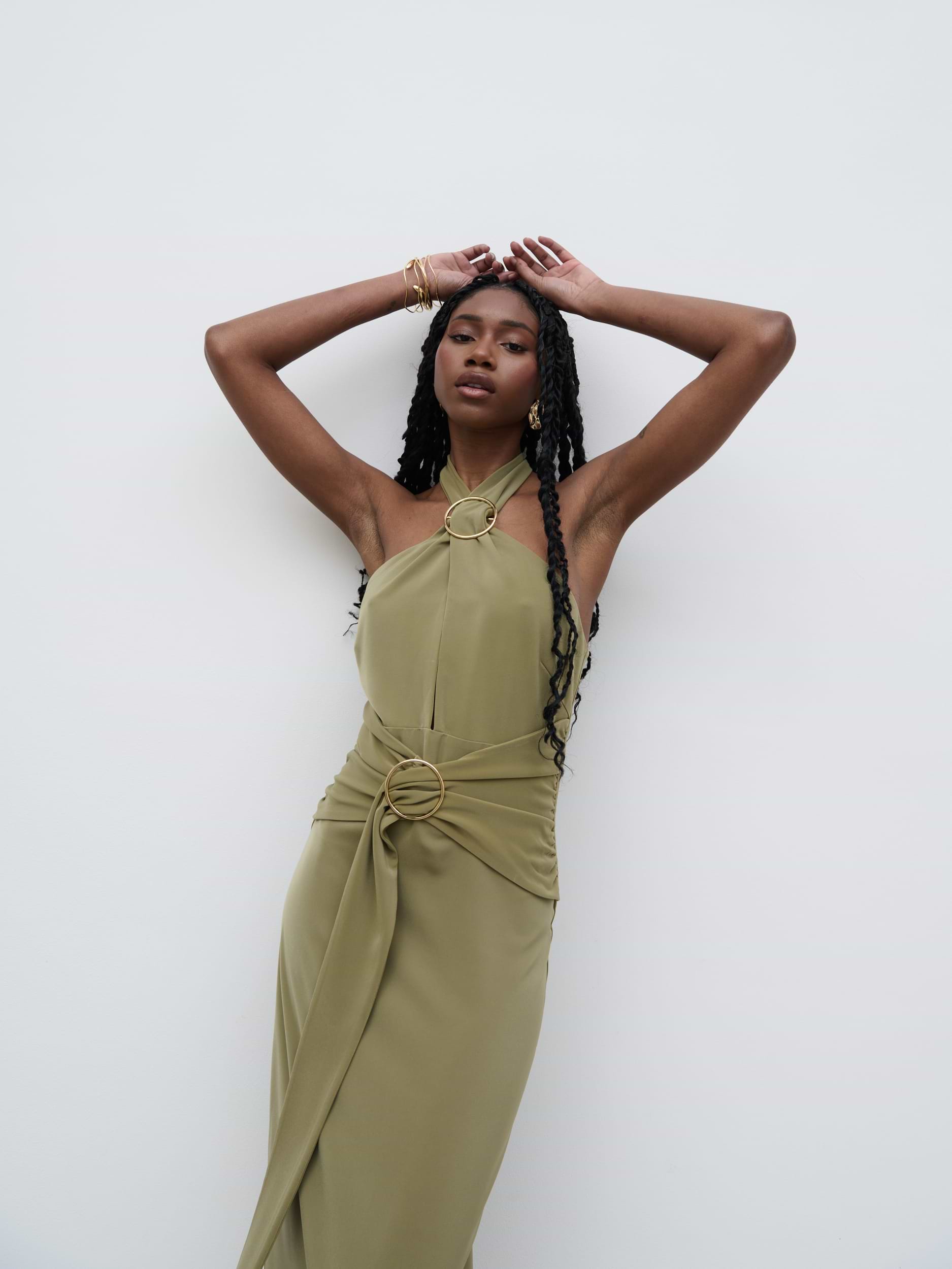 Luella Halterneck Maxi Dress - Olive
