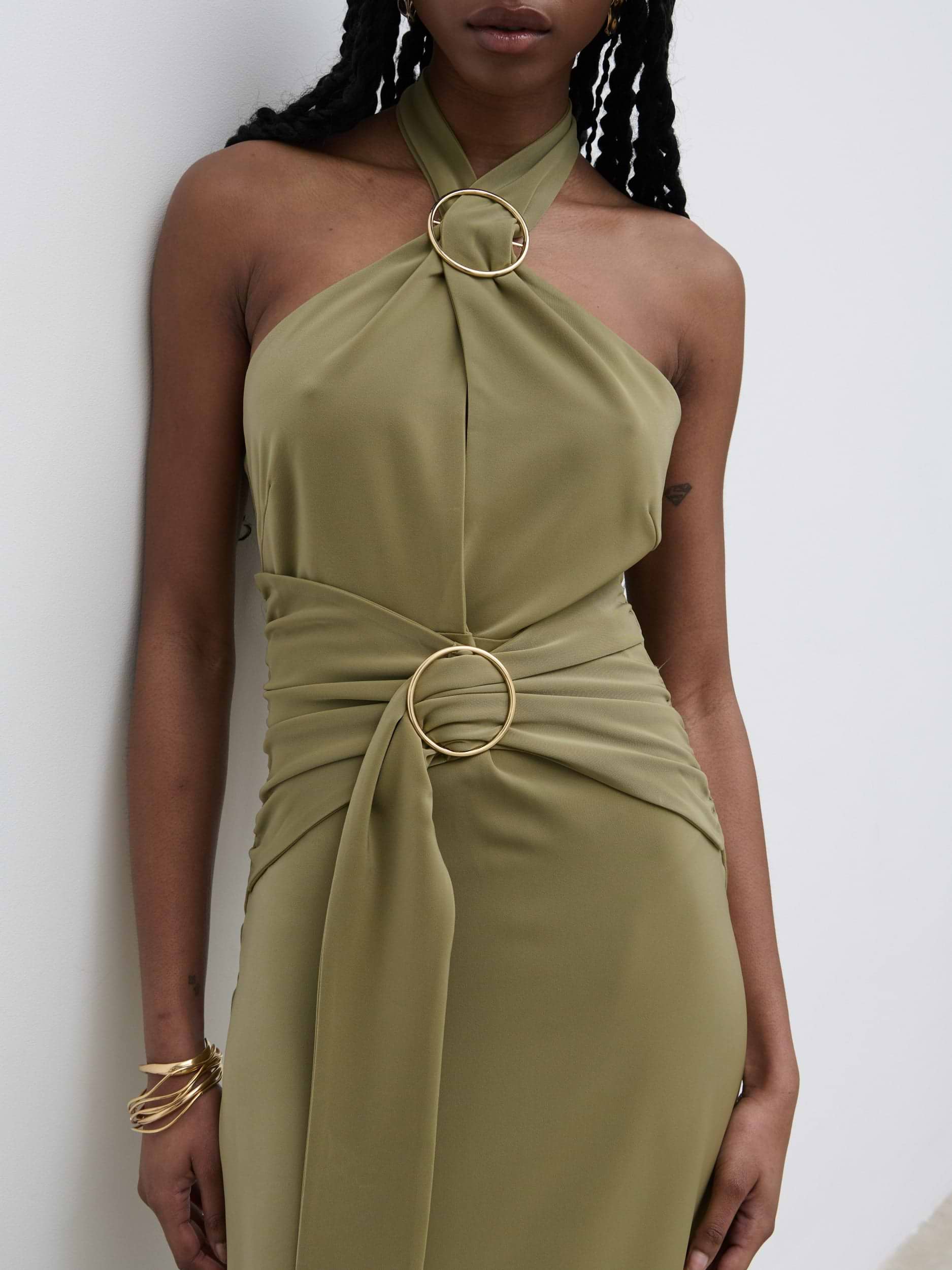 Luella Halterneck Maxi Dress - Olive