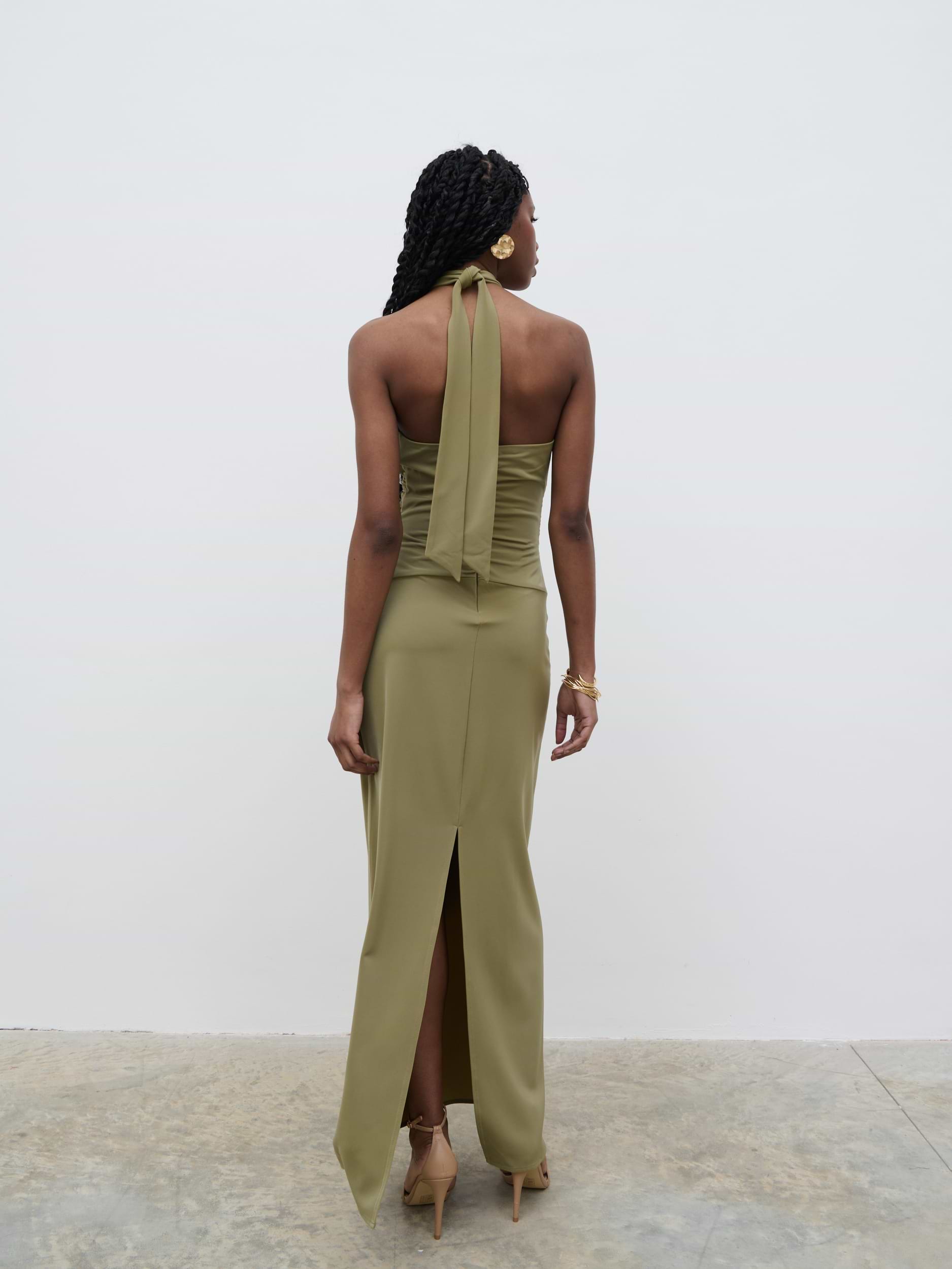 Luella Halterneck Maxi Dress - Olive