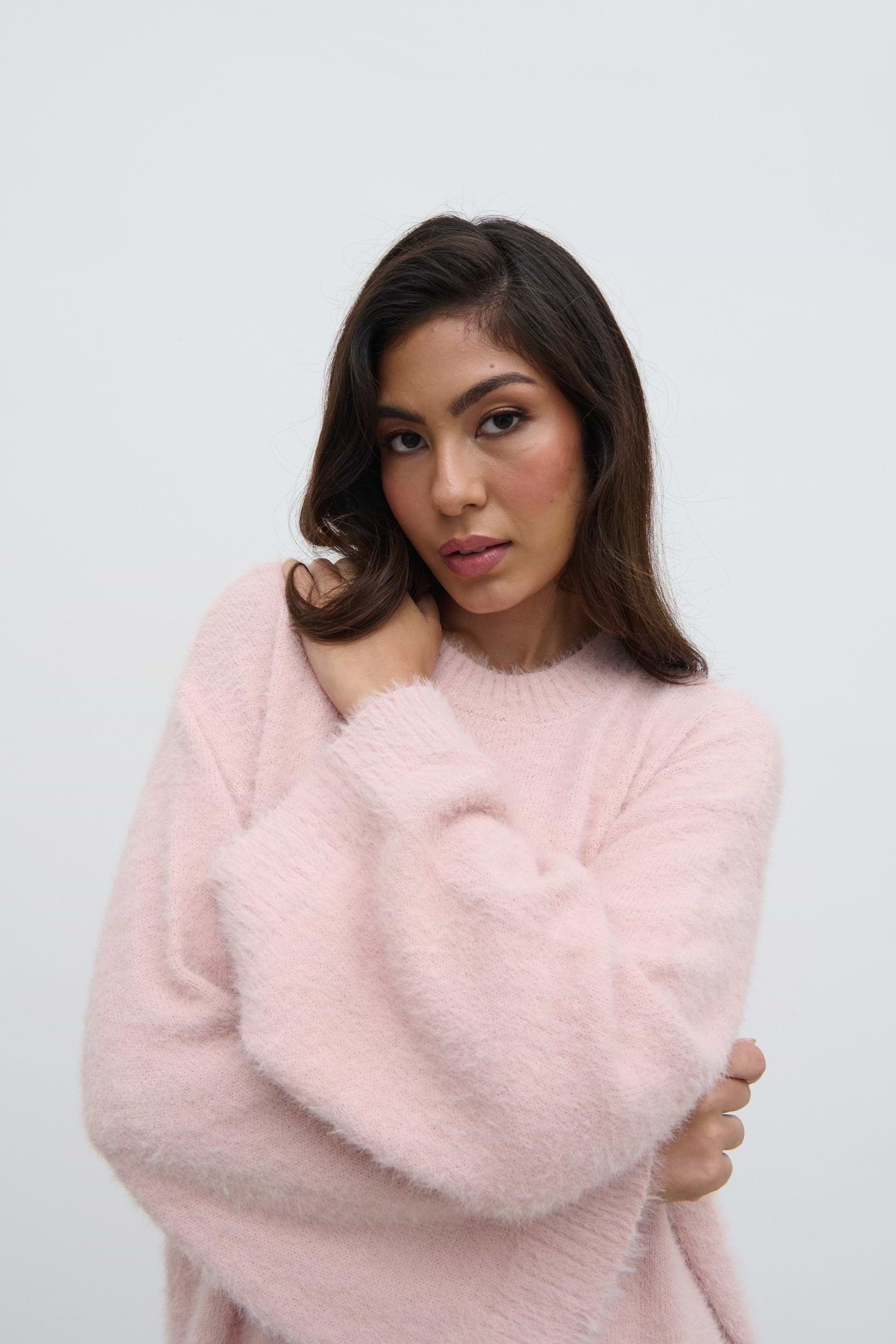 Lula Fluffy Knit Jumper - Pale Pink