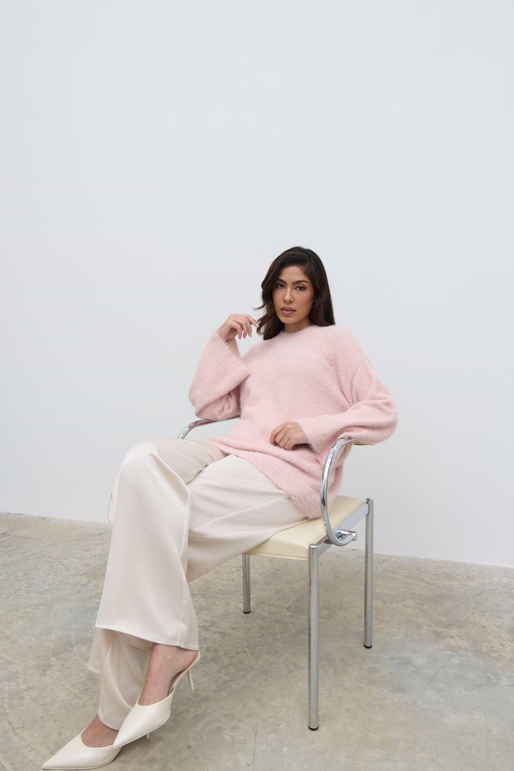 Lula Fluffy Knit Jumper - Pale Pink