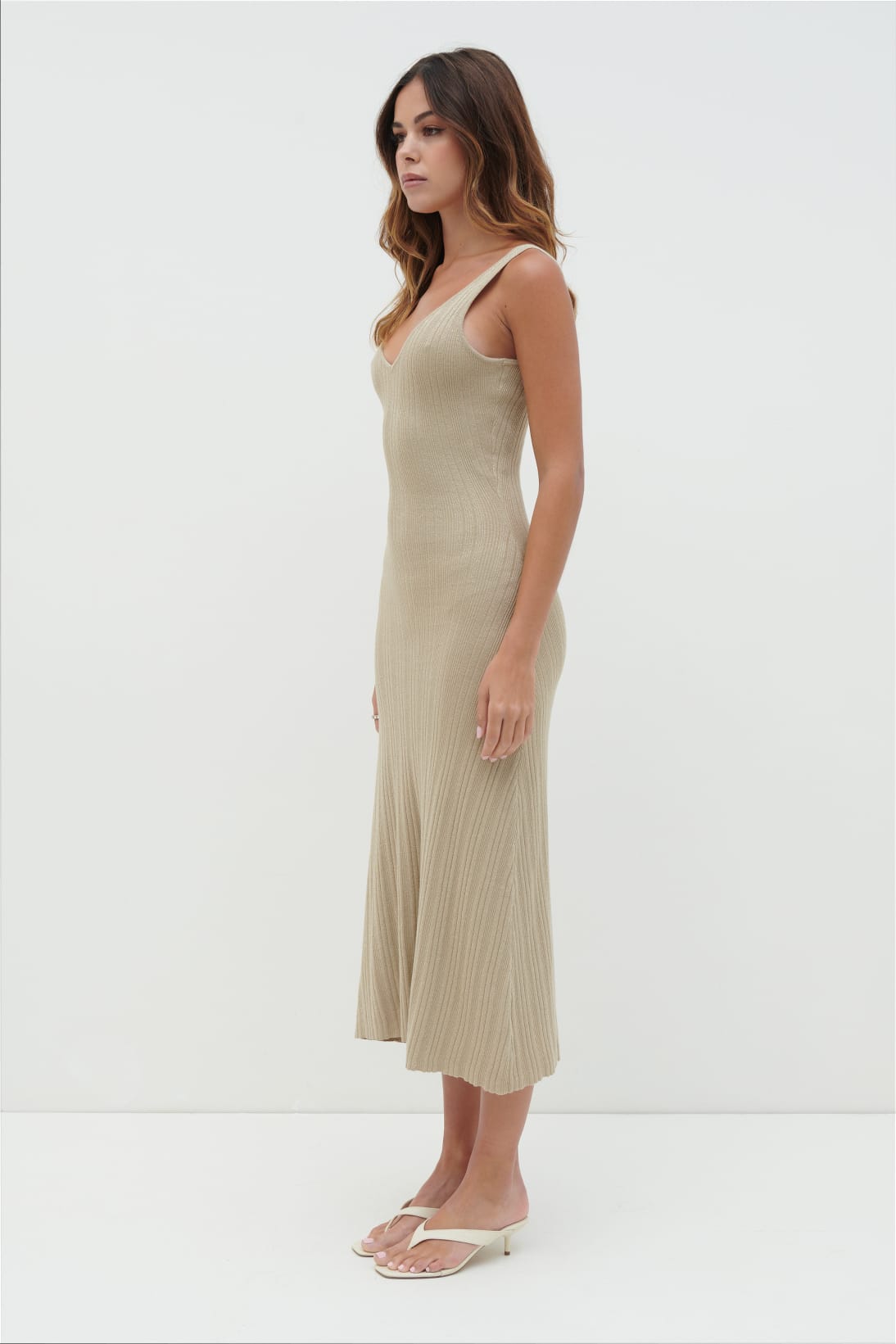 Macie V Neck Midaxi Dress - Gold