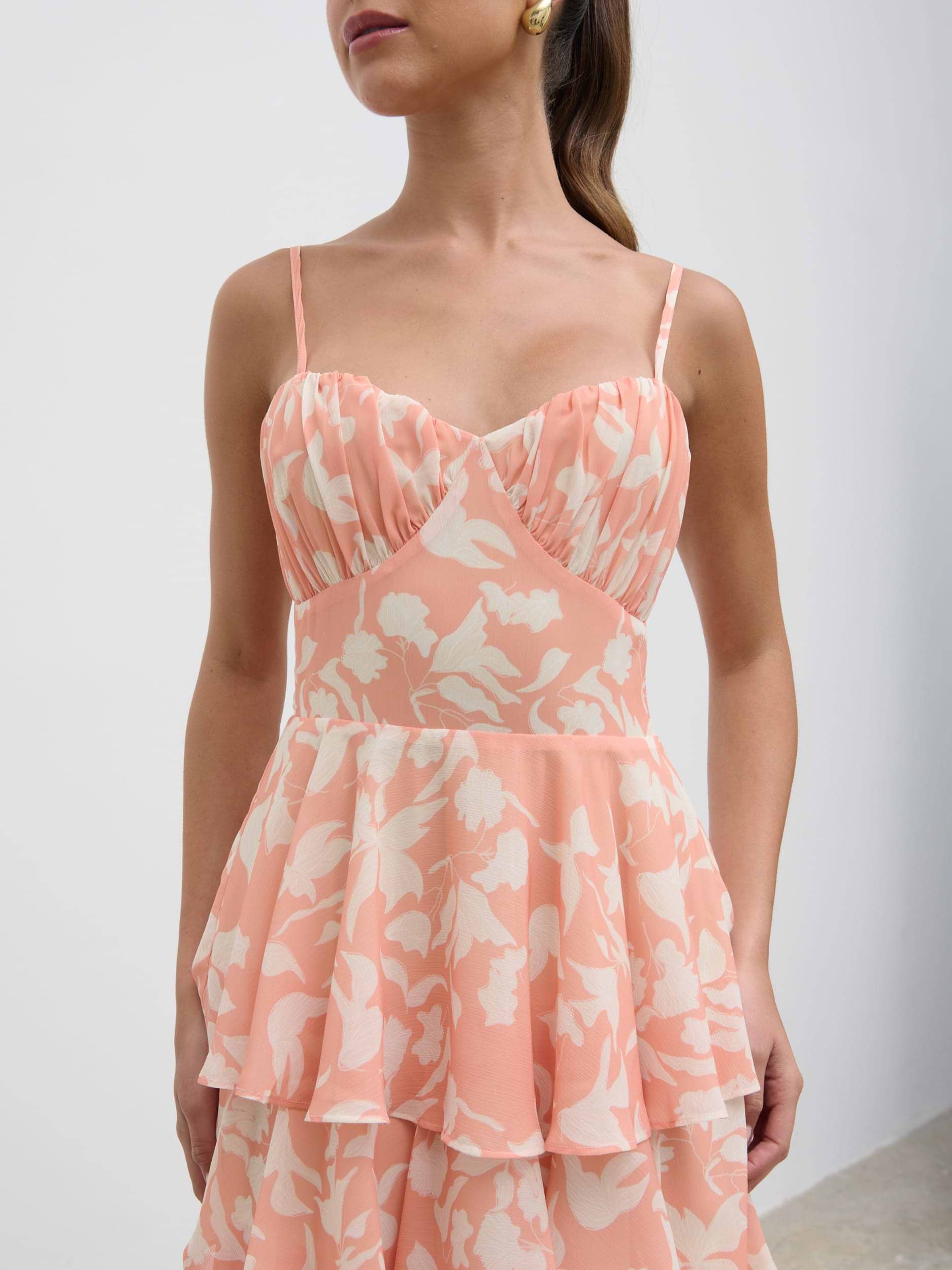 Madison Ruffle Maxi Dress - Terracotta Botanic