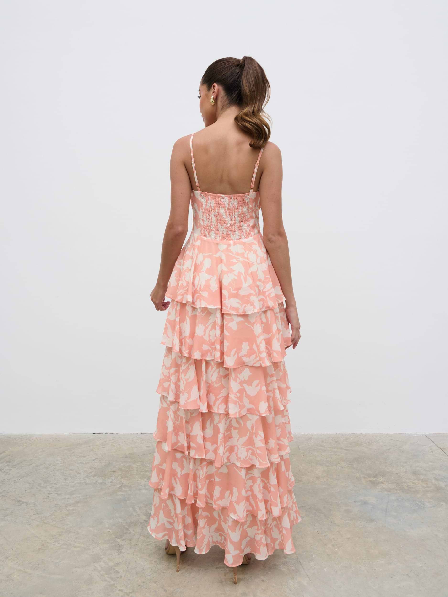 Madison Ruffle Maxi Dress - Terracotta Botanic