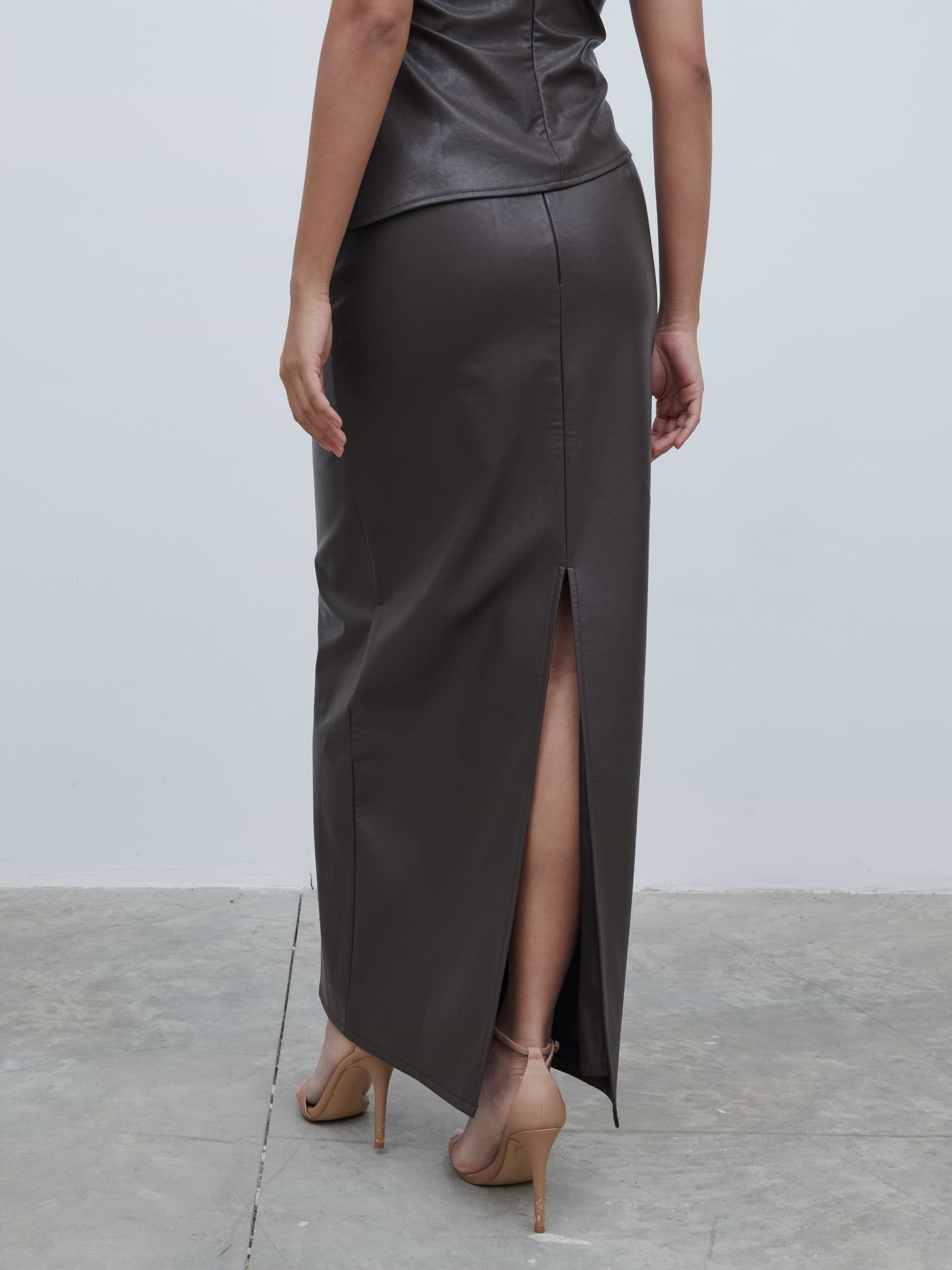 Maeve Faux Leather Maxi Skirt - Dark Chocolate Brown
