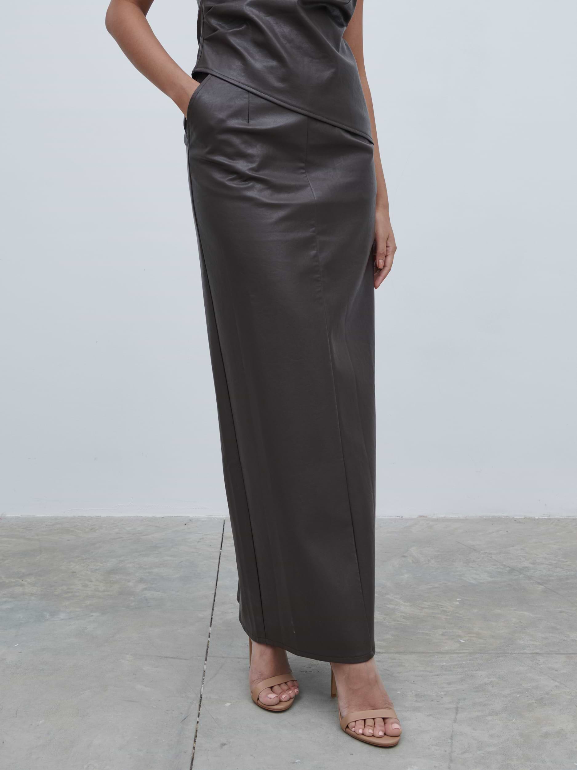 Maeve Faux Leather Maxi Skirt - Dark Chocolate Brown