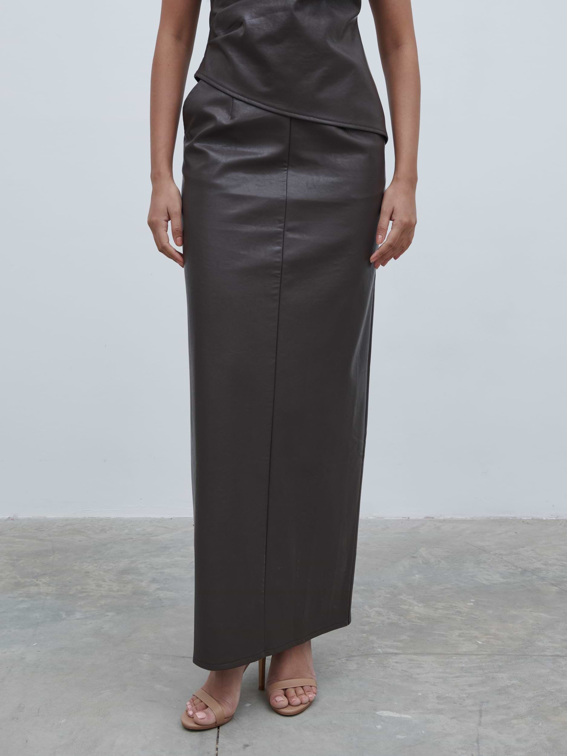 Maeve Faux Leather Maxi Skirt - Dark Chocolate Brown