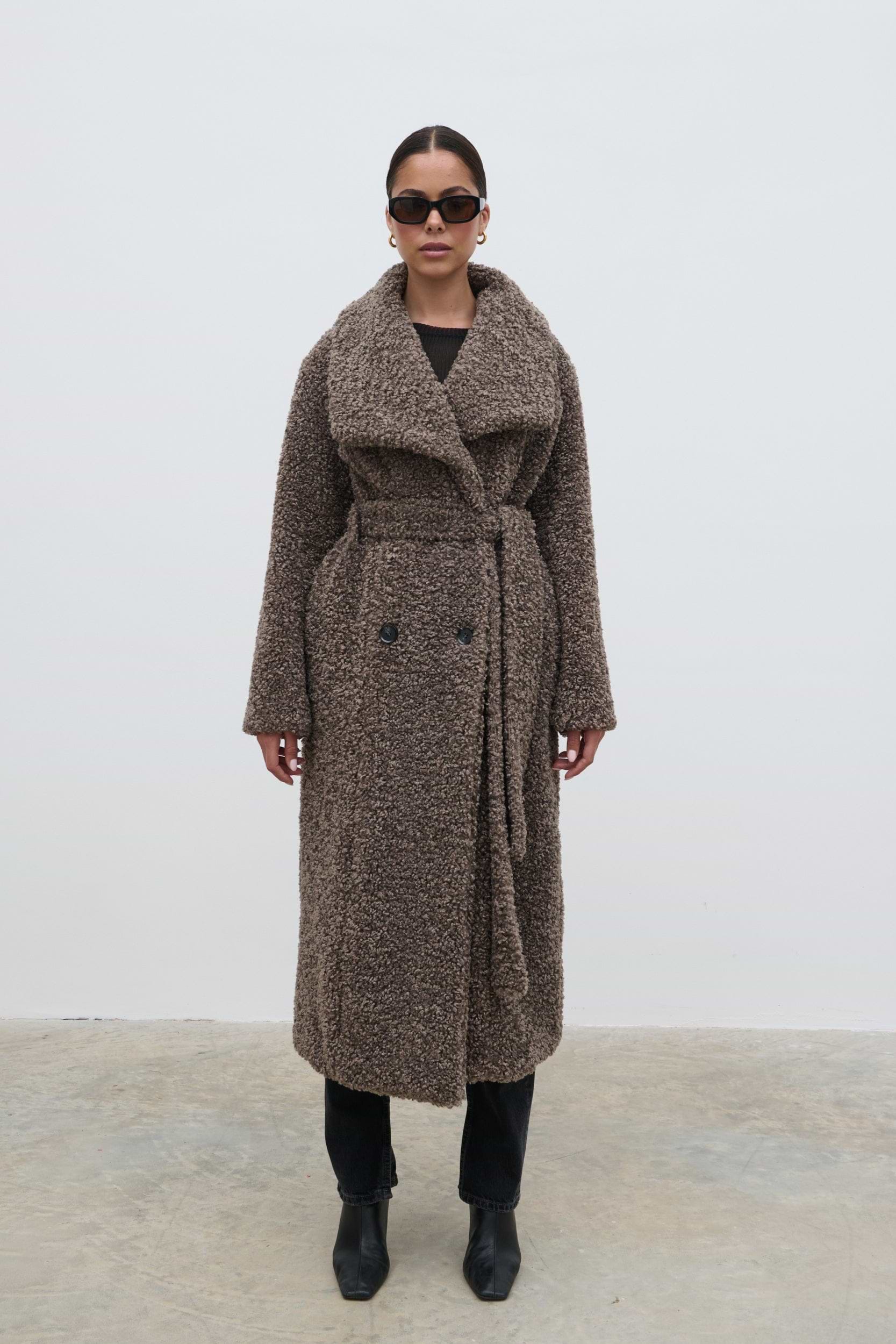 Mahli Shaggy Texture Robe Coat - Taupe