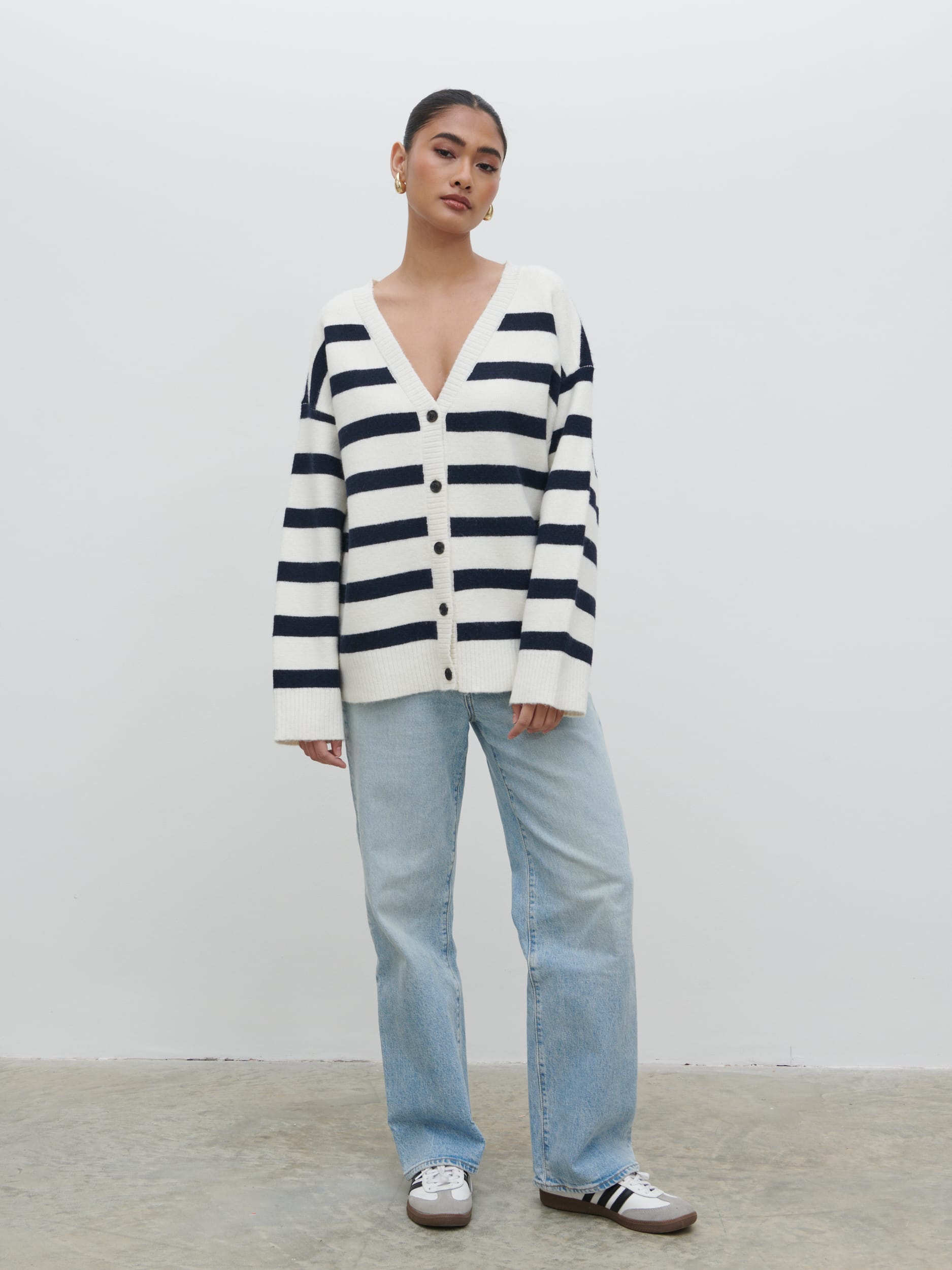Makai Oversized Cardigan - Cream and Navy Stripe