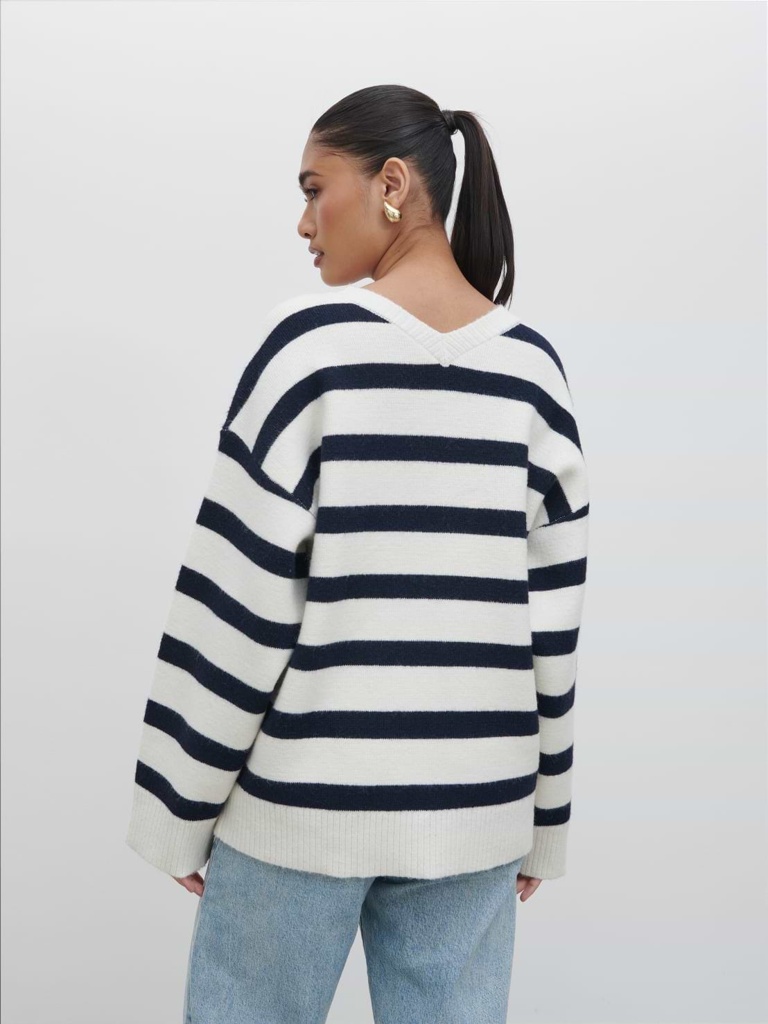 Makai Oversized Cardigan - Cream and Navy Stripe
