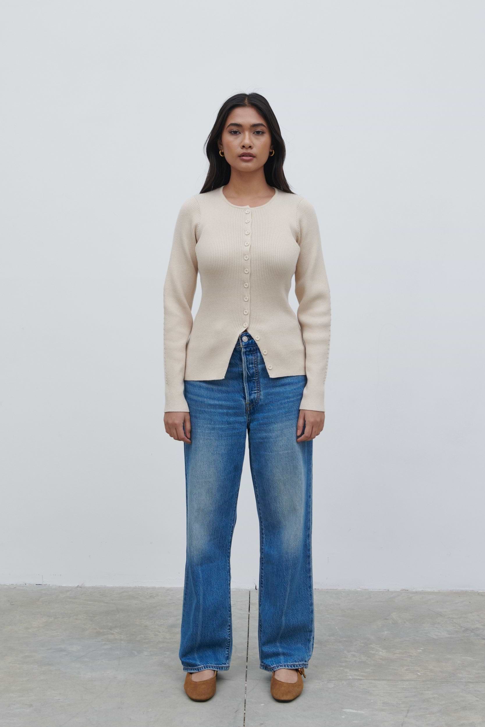 Maple Fitted Knit Cardigan - Light Beige