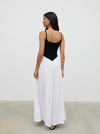 Maude Shirred Contrast Maxi Dress - Black and Cream