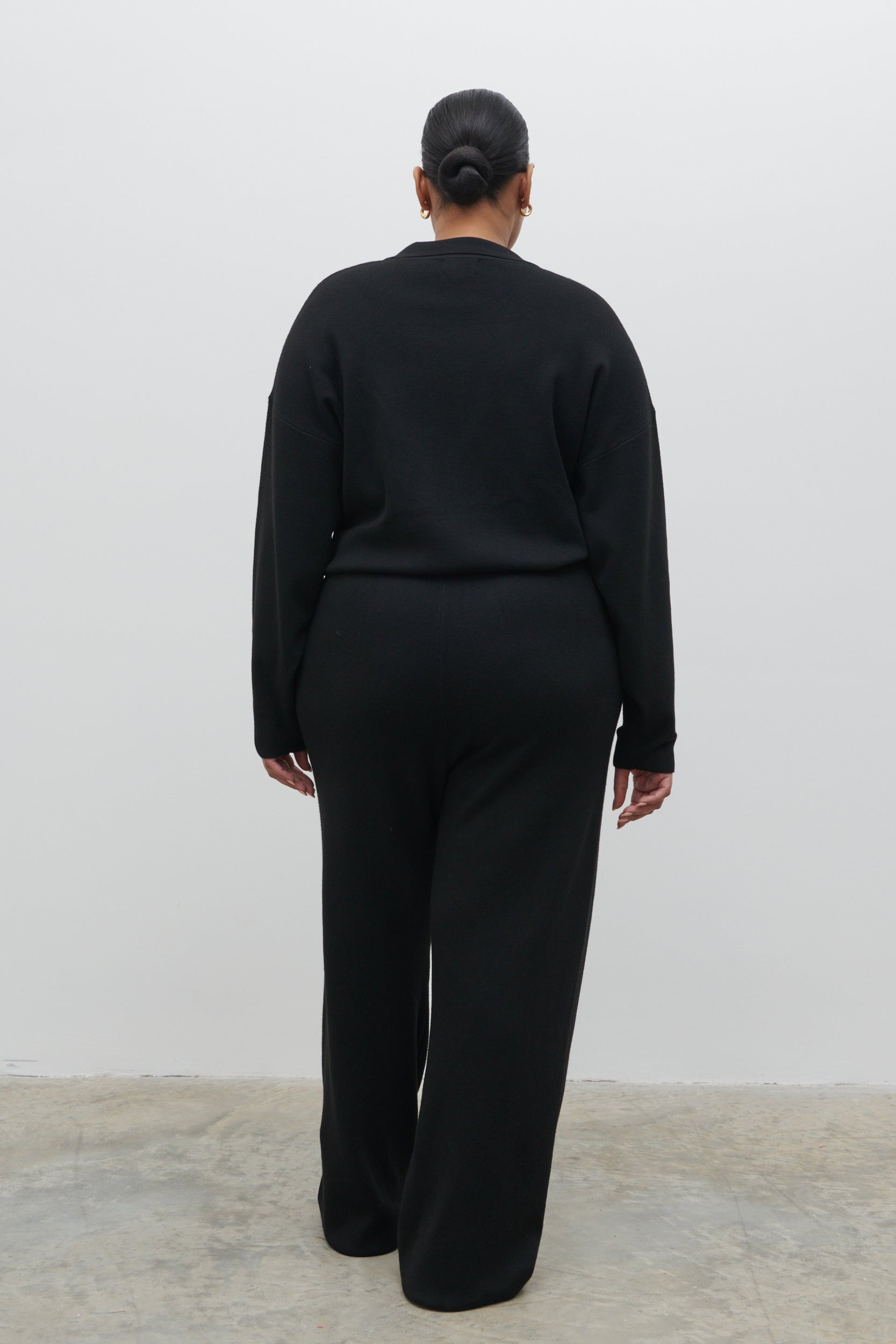 Meg Belted Knit Jumpsuit Curve - Black