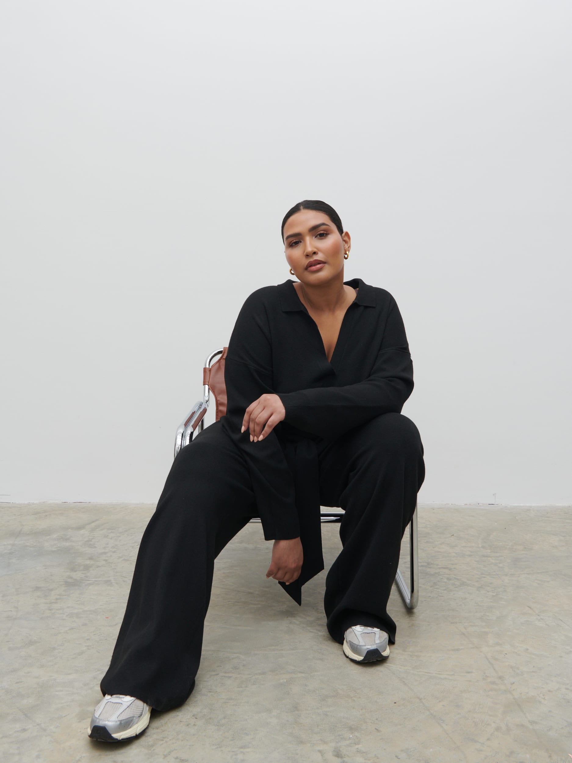 Meg Belted Knit Jumpsuit Curve - Black