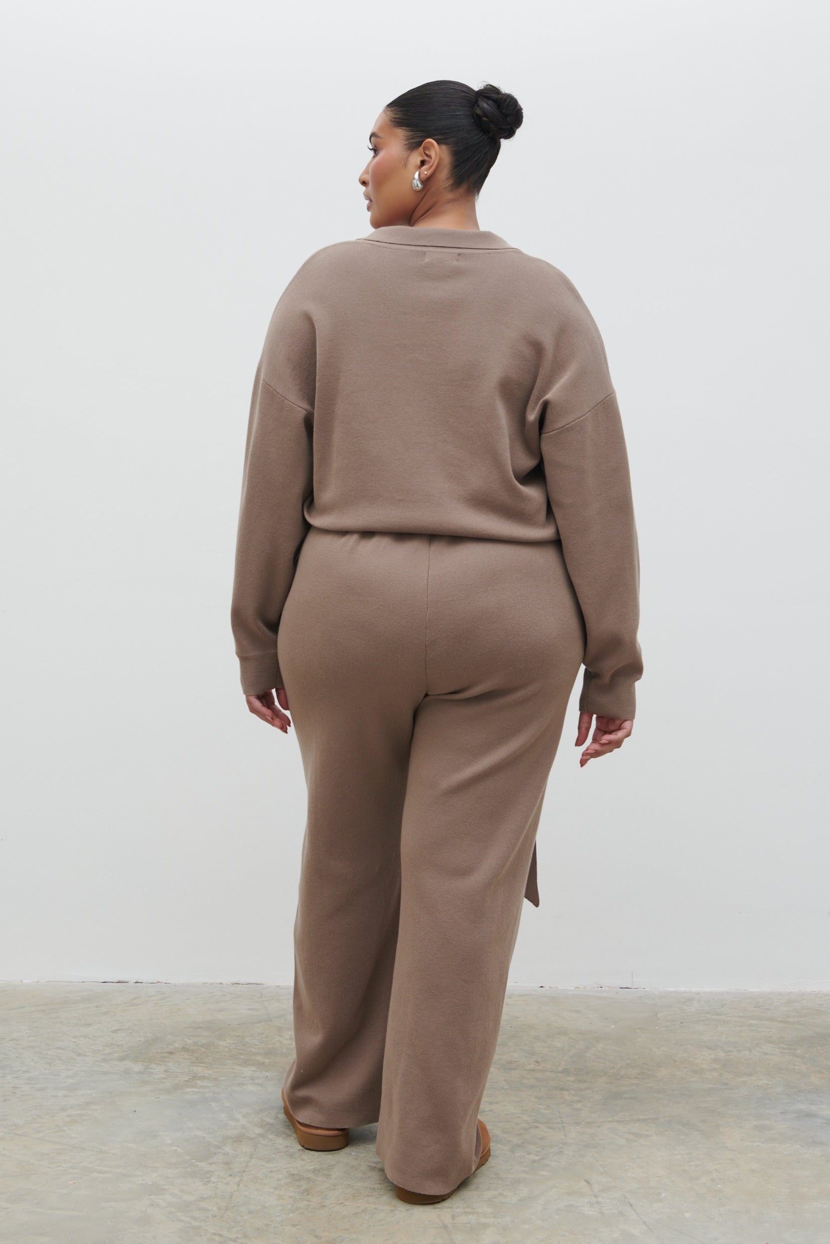 Meg Belted Knit Jumpsuit Curve - Taupe
